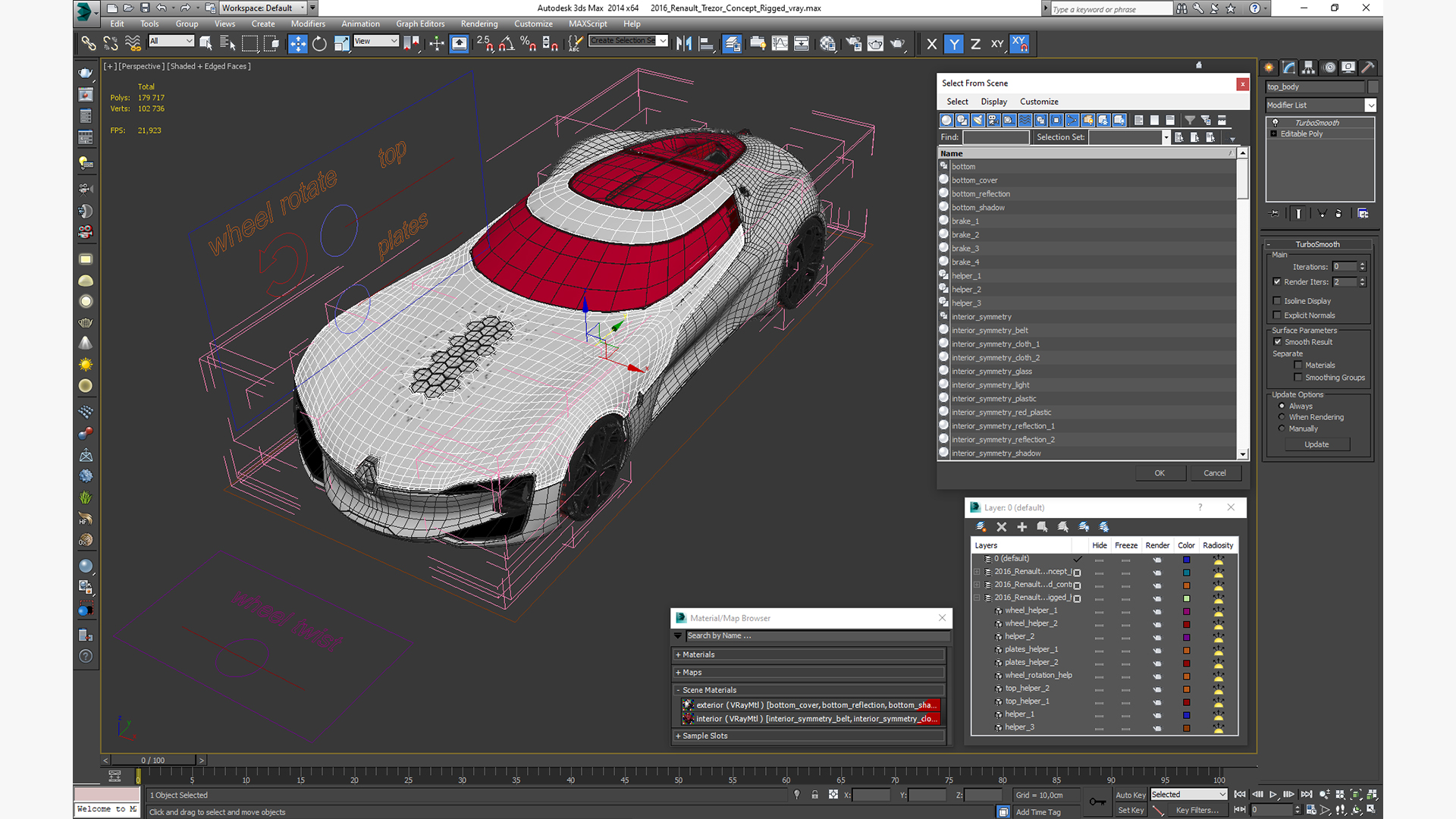 3D 2016 Renault Trezor Concept Rigged for Maya model