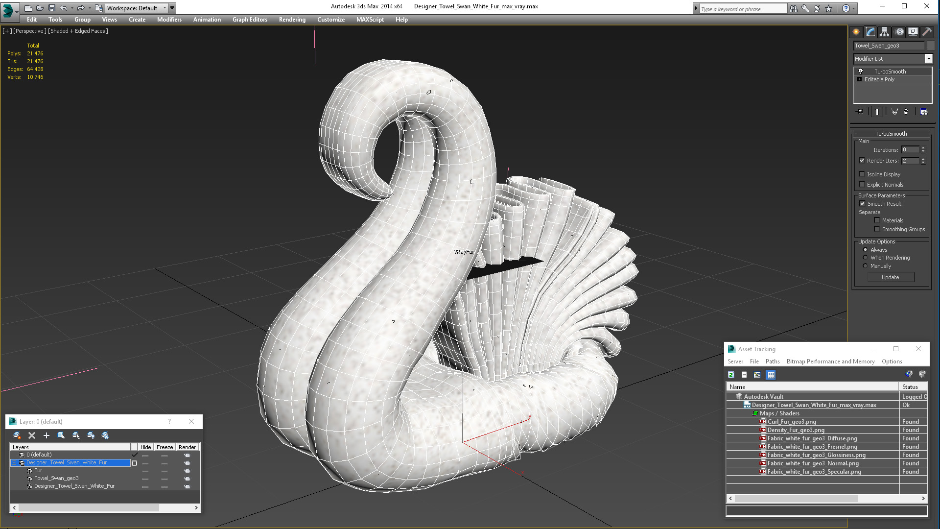 Designer Towel Swan White Fur 3D model