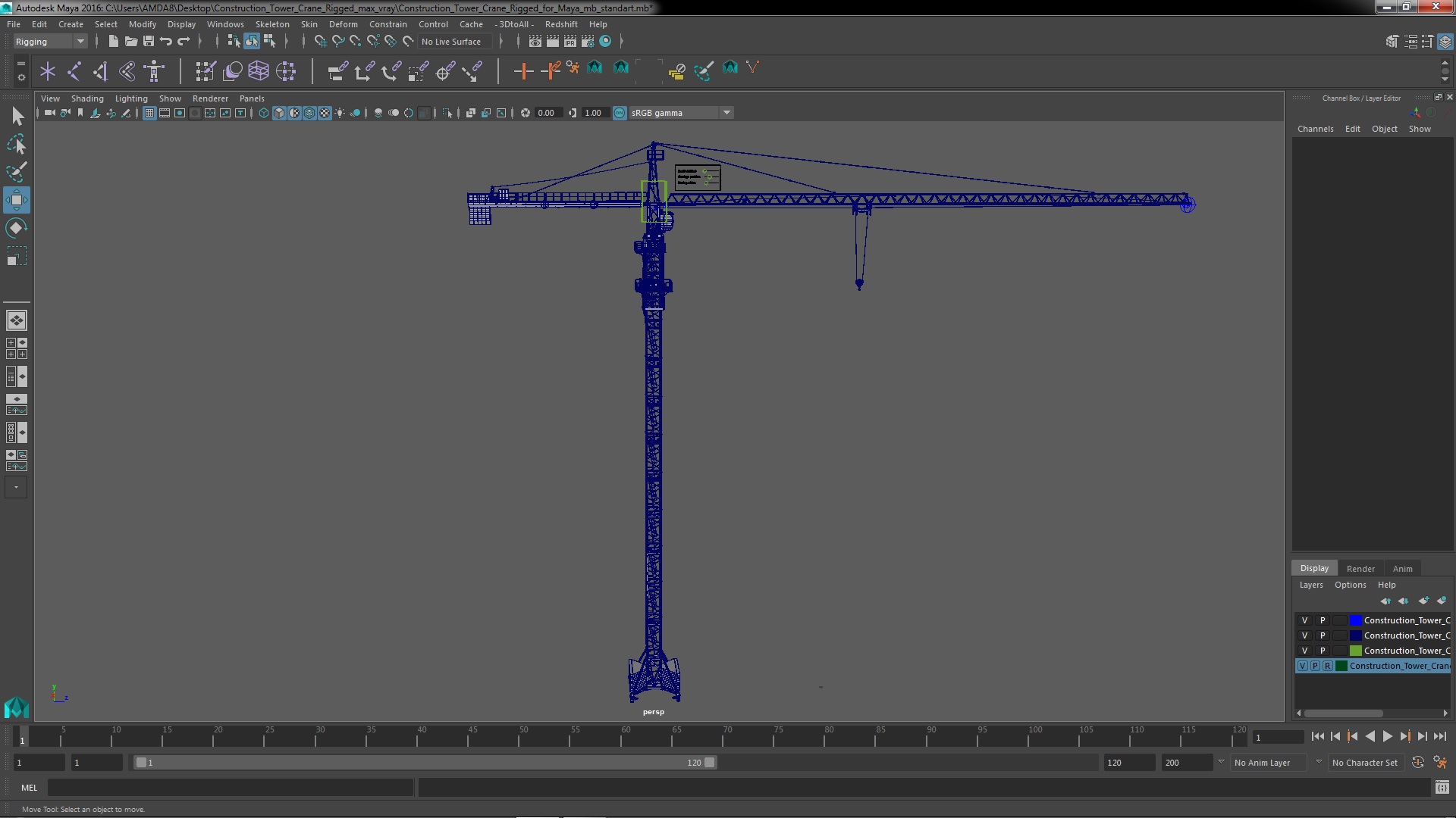 3D model Construction Tower Crane Rigged for Maya