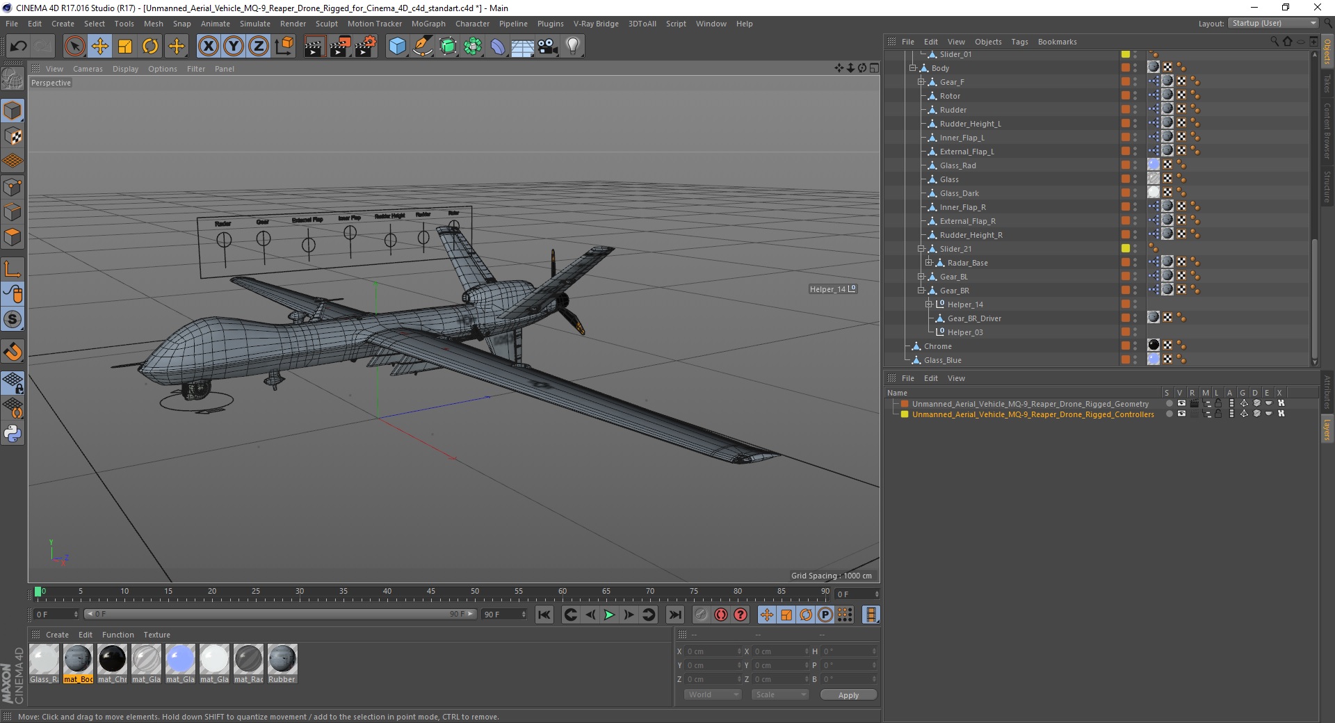 Unmanned Aerial Vehicle MQ-9 Reaper Drone Rigged for Cinema 4D 3D