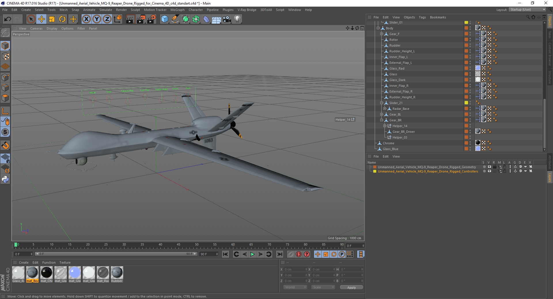 Unmanned Aerial Vehicle MQ-9 Reaper Drone Rigged for Cinema 4D 3D