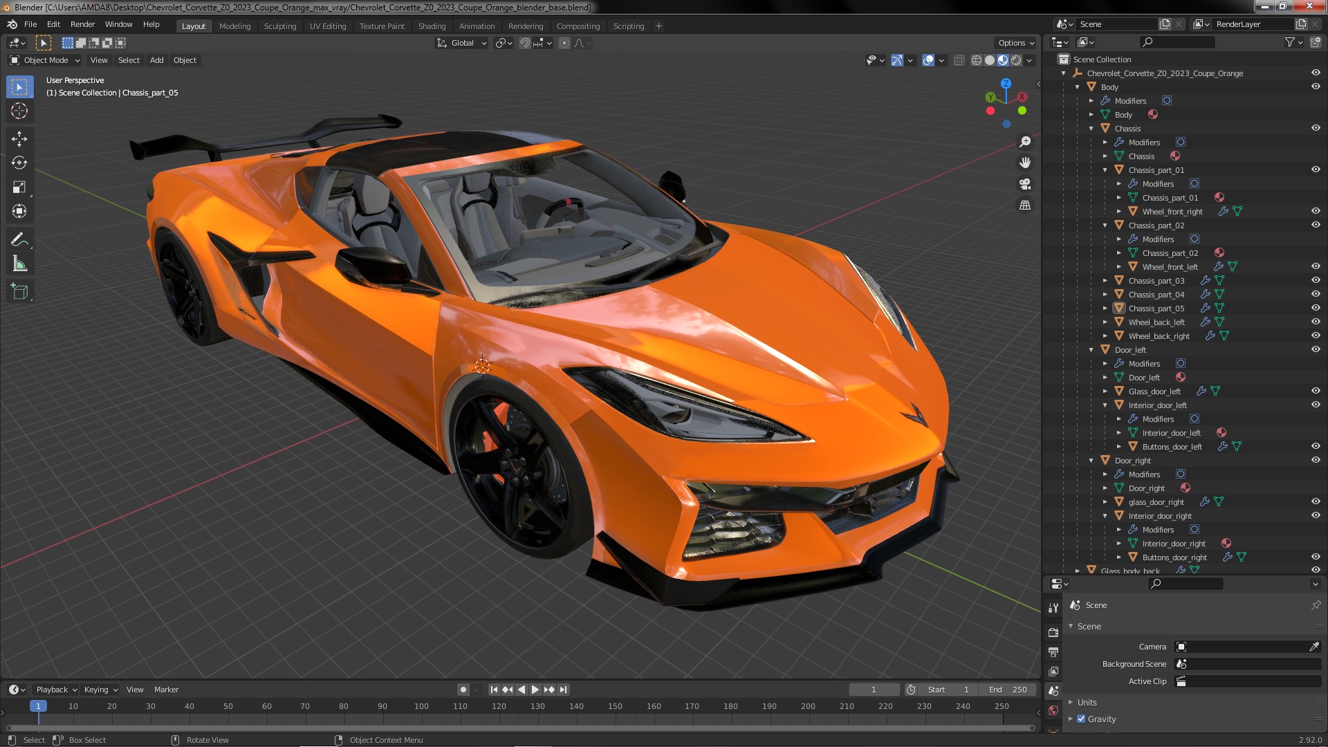 Chevrolet Corvette Z0 2023 Coupe Orange 3D model
