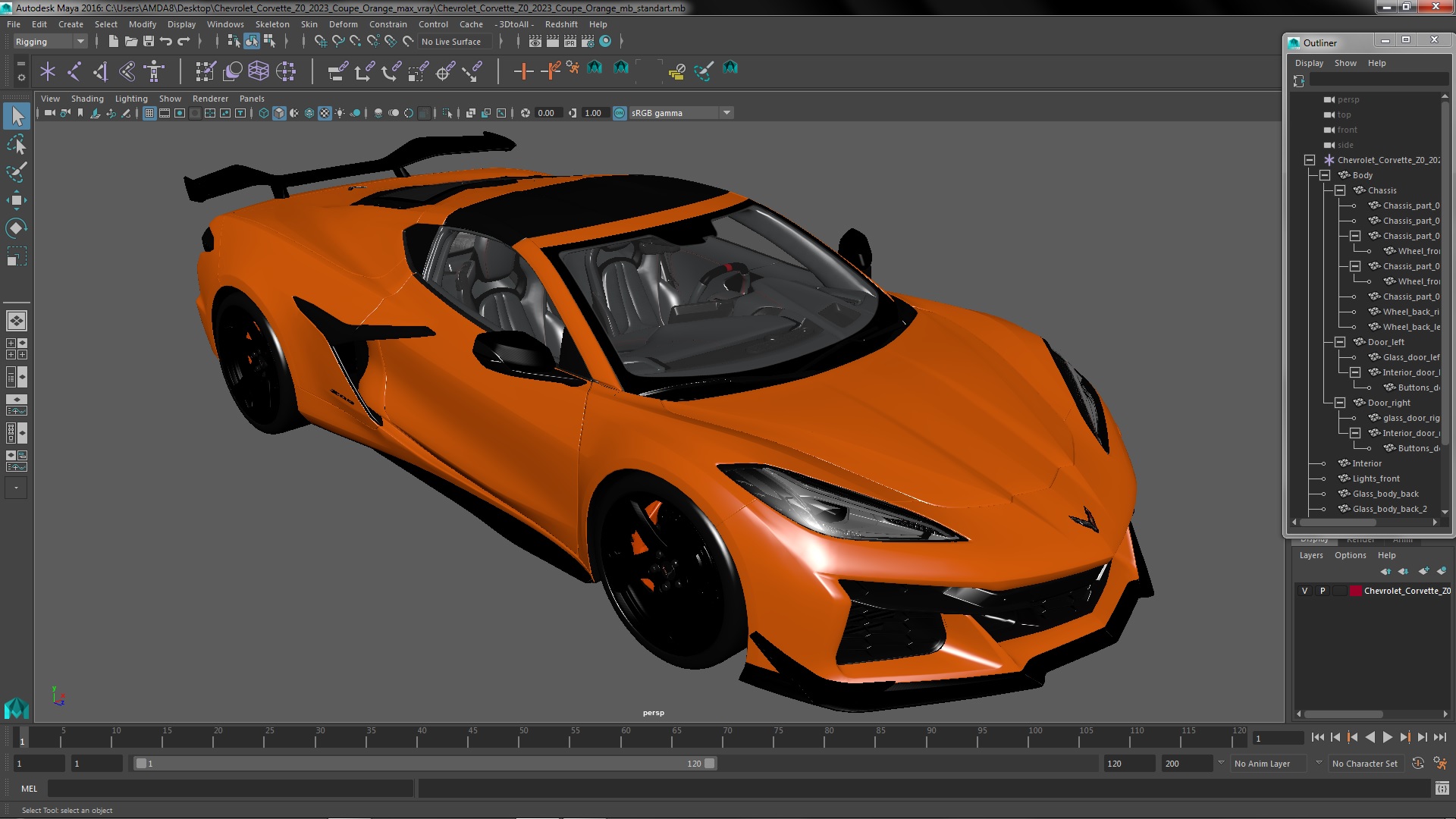 Chevrolet Corvette Z0 2023 Coupe Orange 3D model
