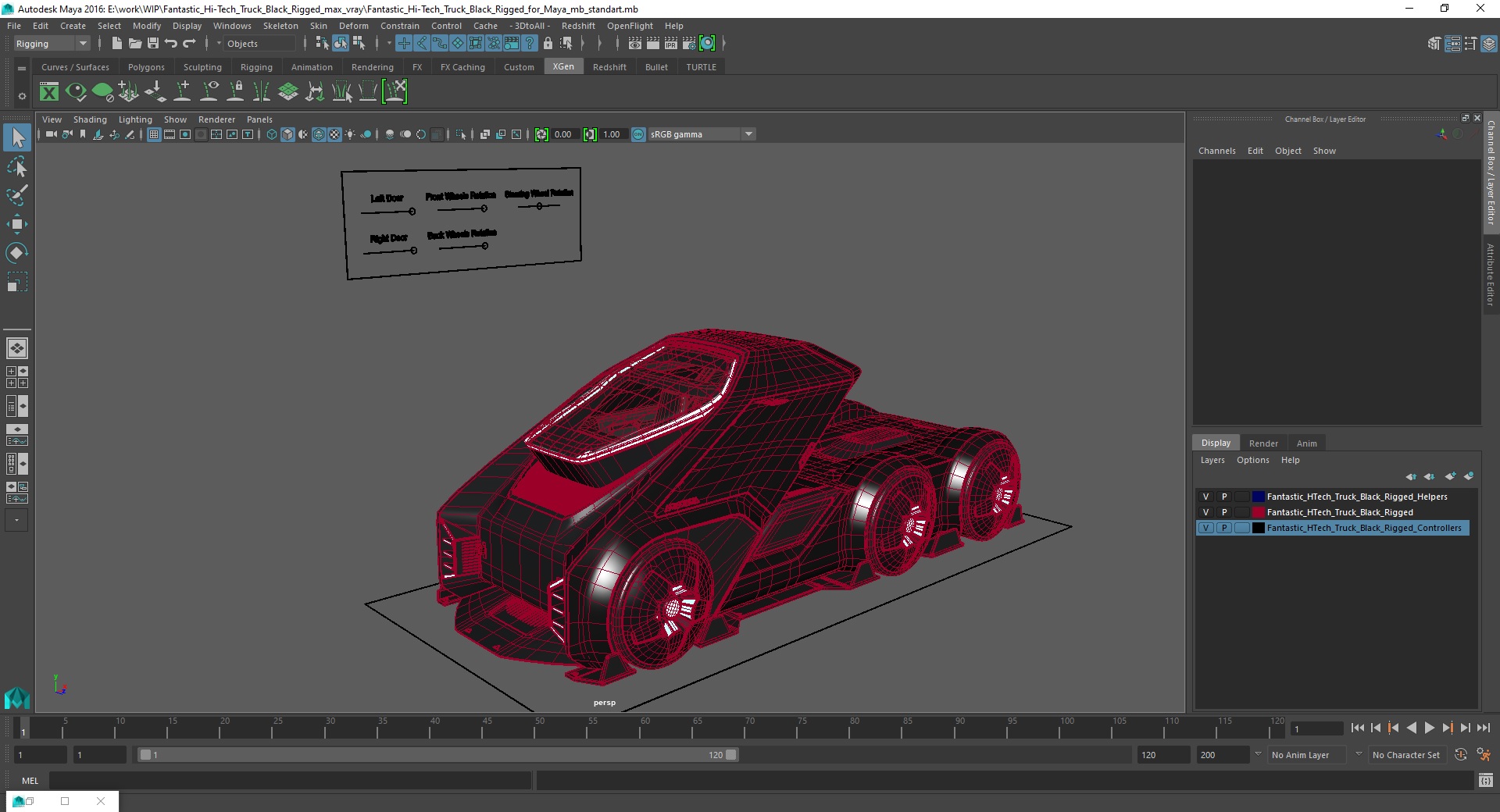 3D model Fantastic Hi-Tech Truck Black Rigged for Maya