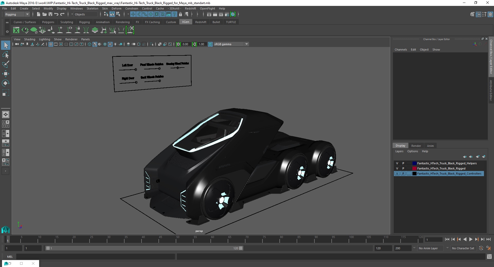 3D model Fantastic Hi-Tech Truck Black Rigged for Maya