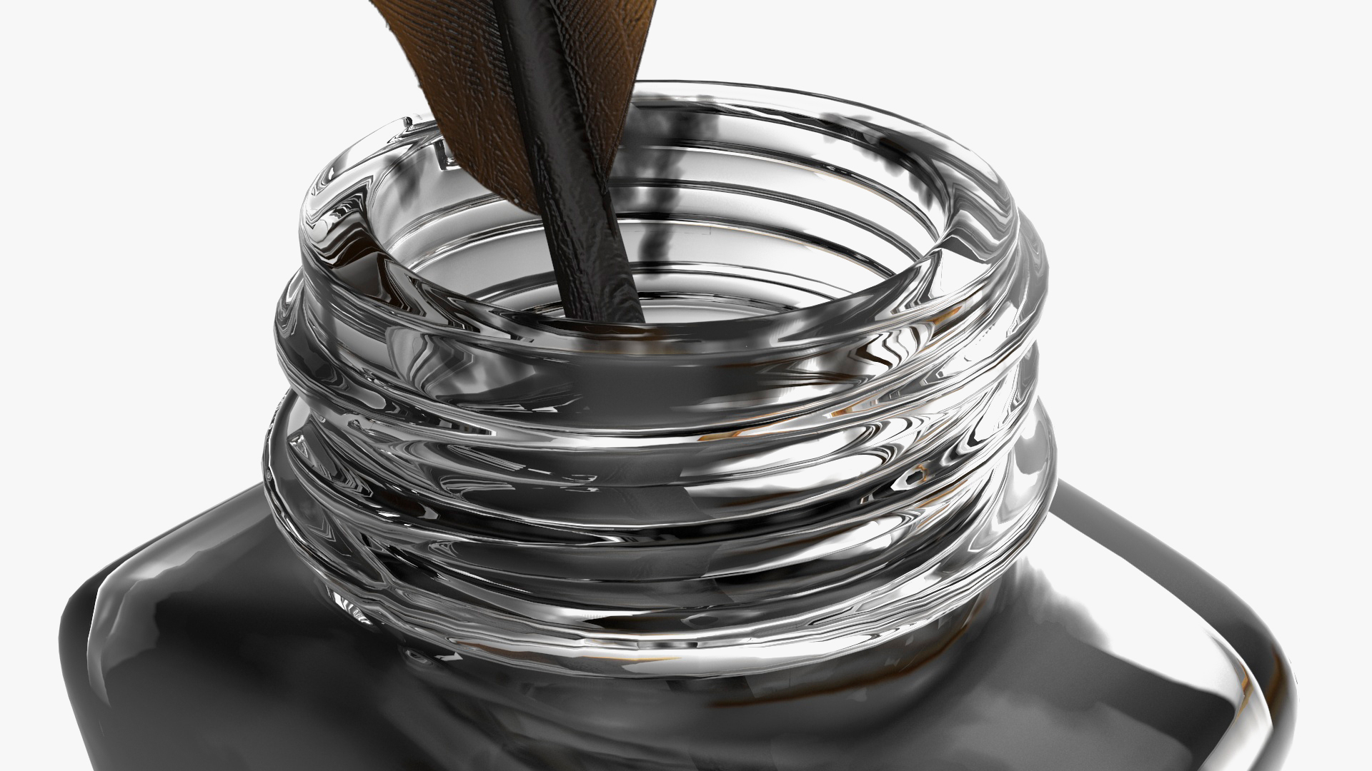 3D Old Rolled Paper with Quill Dark Feather Ink Set model