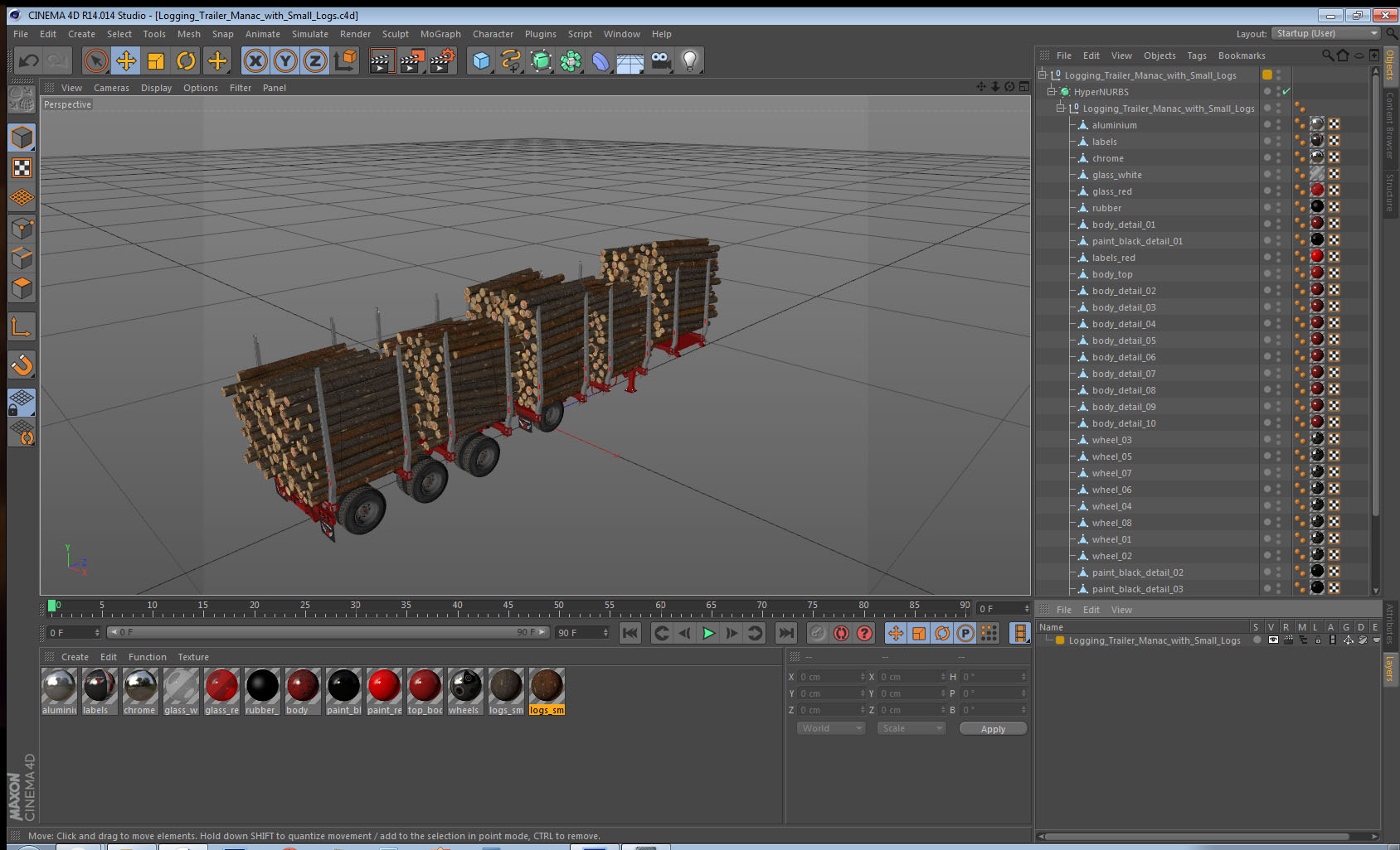 Logging Trailer Manac with Small Logs 3D