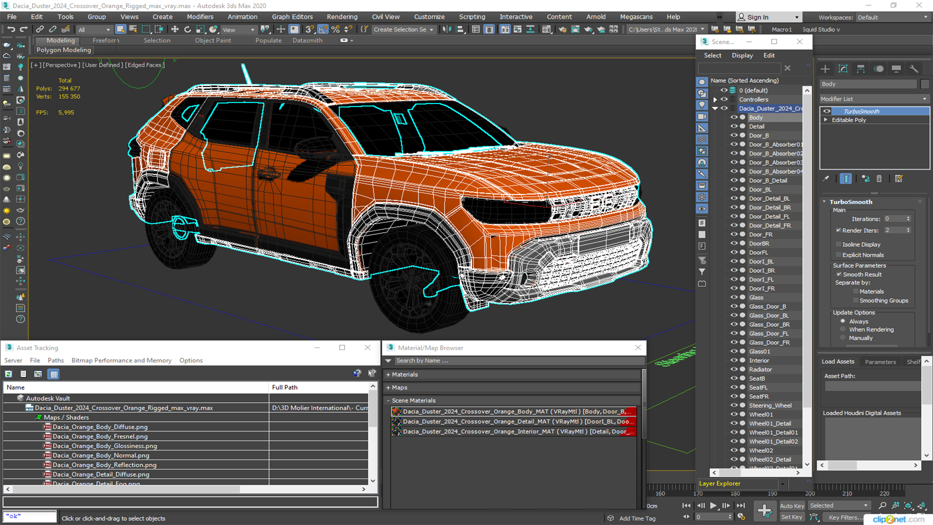 3D Dacia Duster 2024 Crossover Orange Rigged