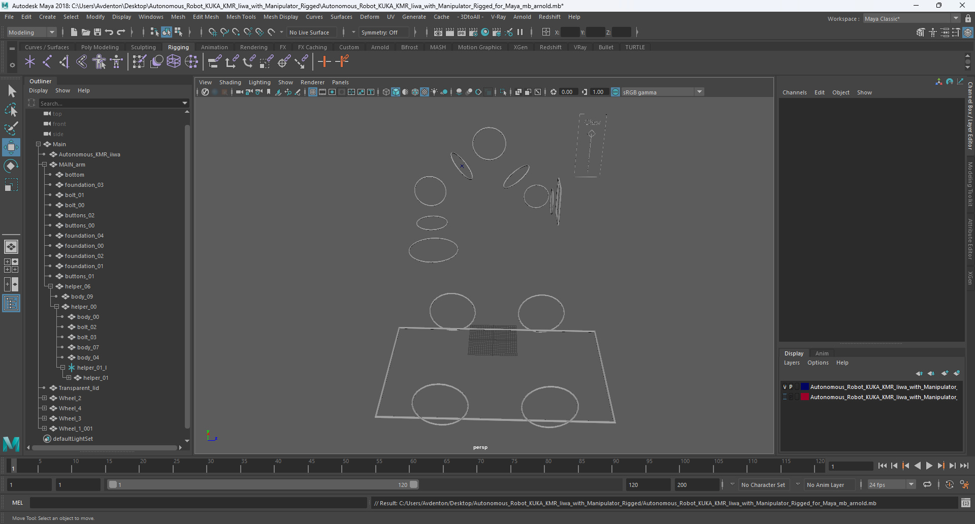 3D Autonomous Robot KUKA KMR Iiwa with Manipulator Rigged for Maya model