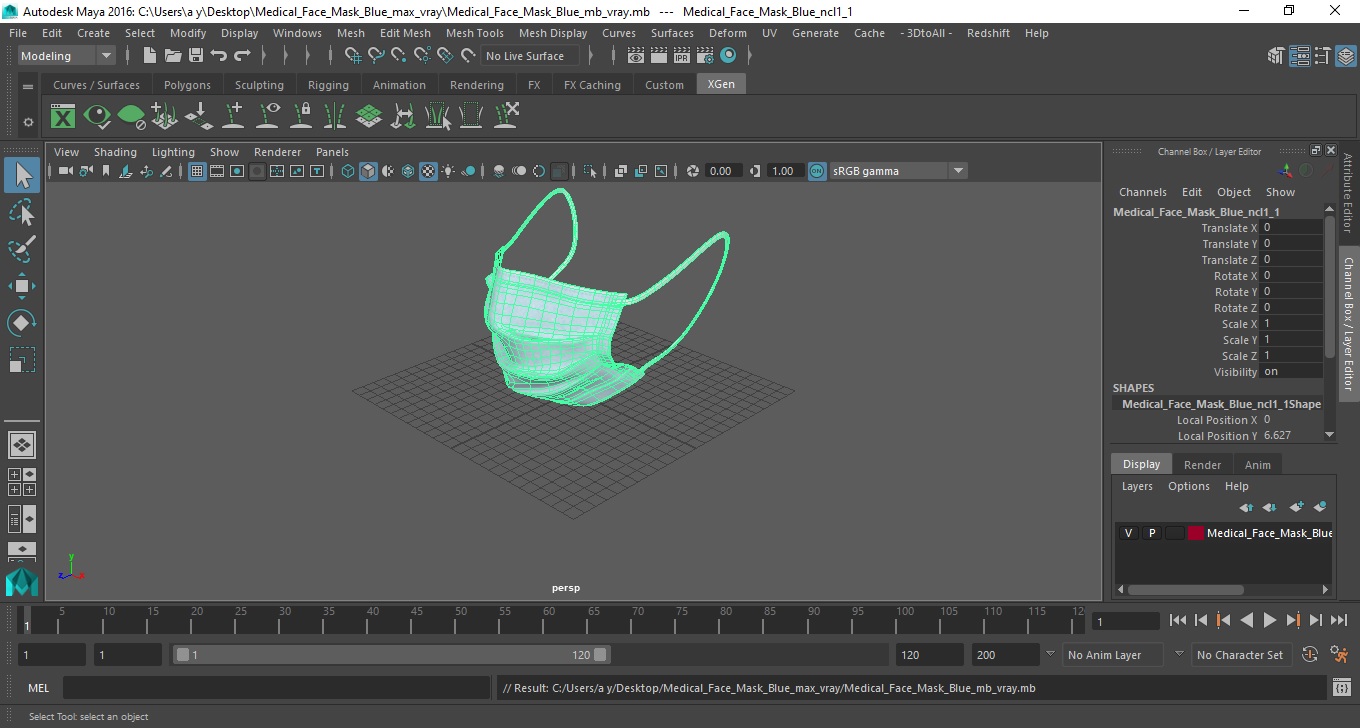 Medical Face Mask Blue 3D