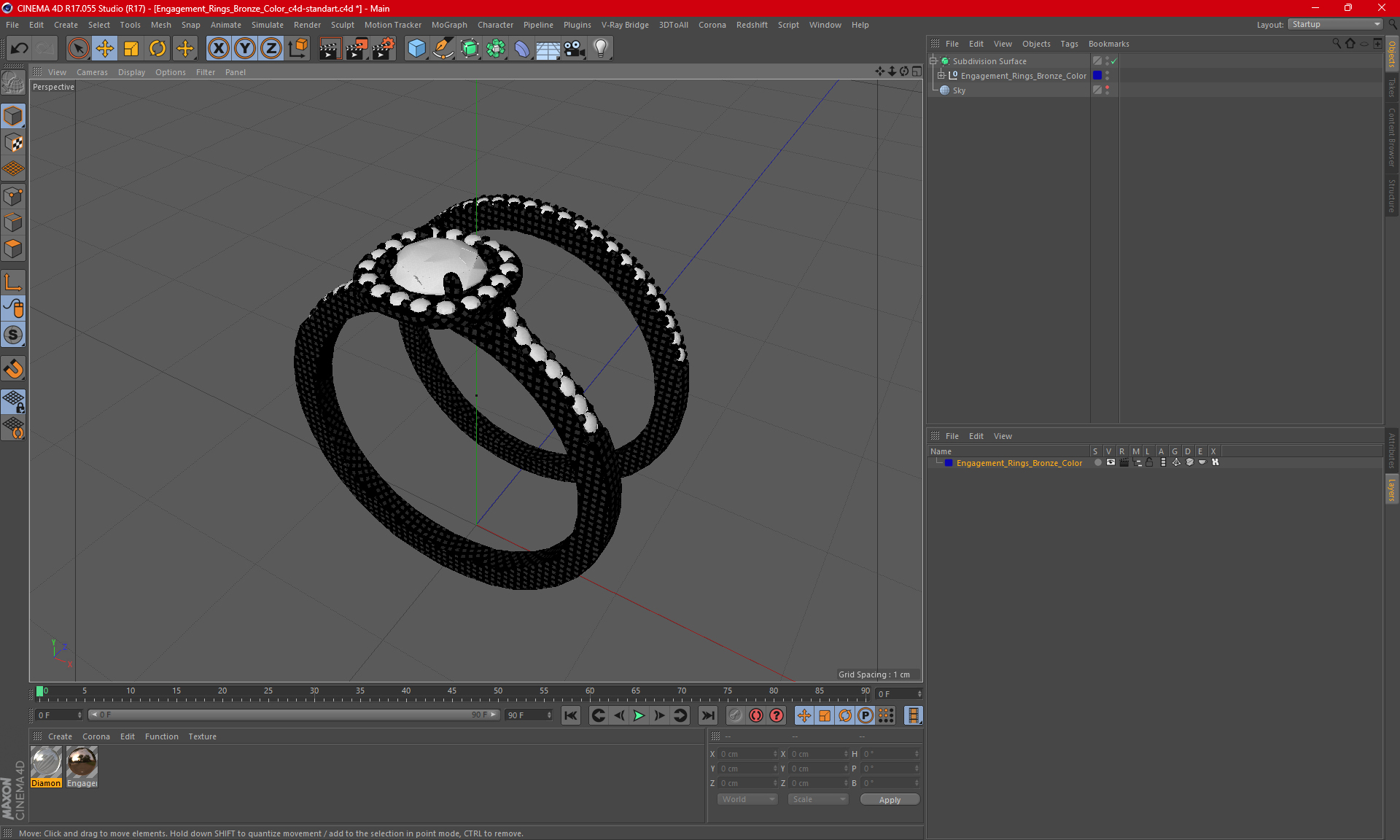 Engagement Rings Bronze Color 3D model