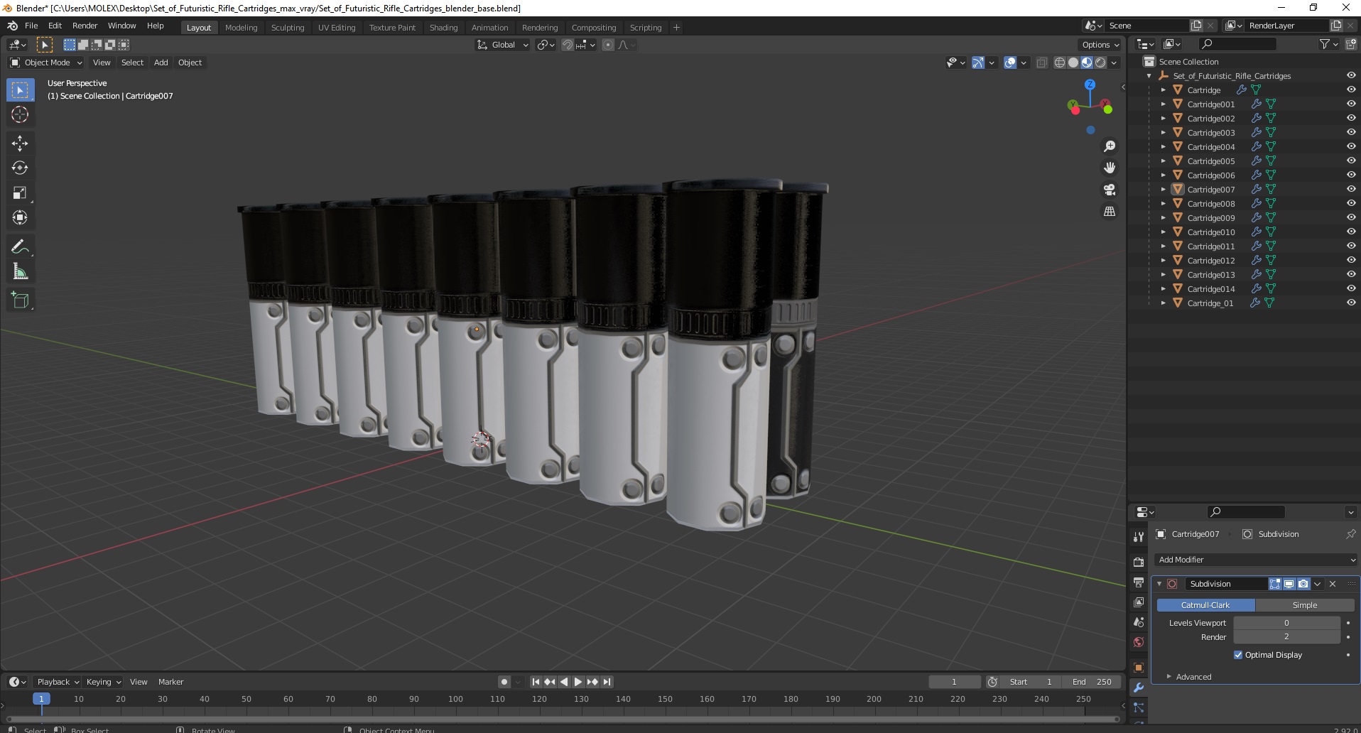Set of Futuristic Rifle Cartridges 3D model