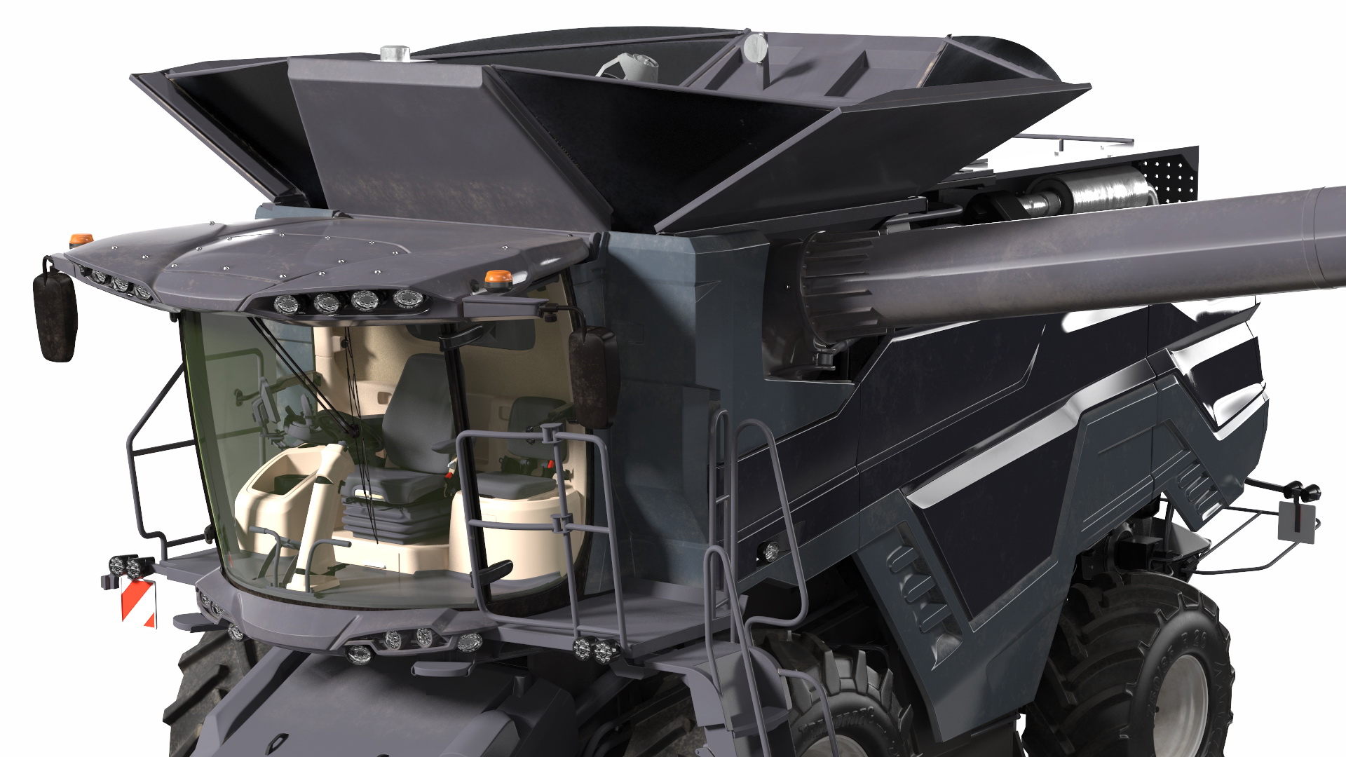 Harvester Massey Ferguson with Tractor with Agricultural Trailer 3D model