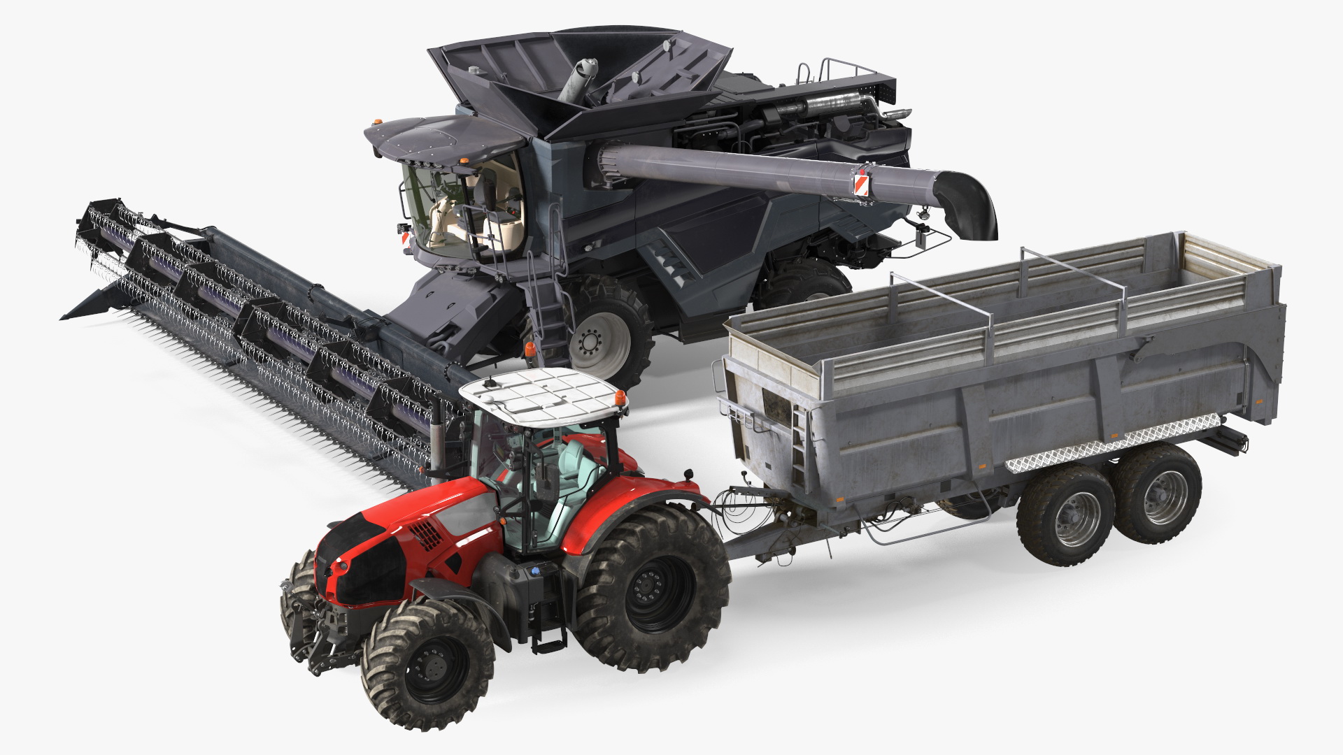 Harvester Massey Ferguson with Tractor with Agricultural Trailer 3D model