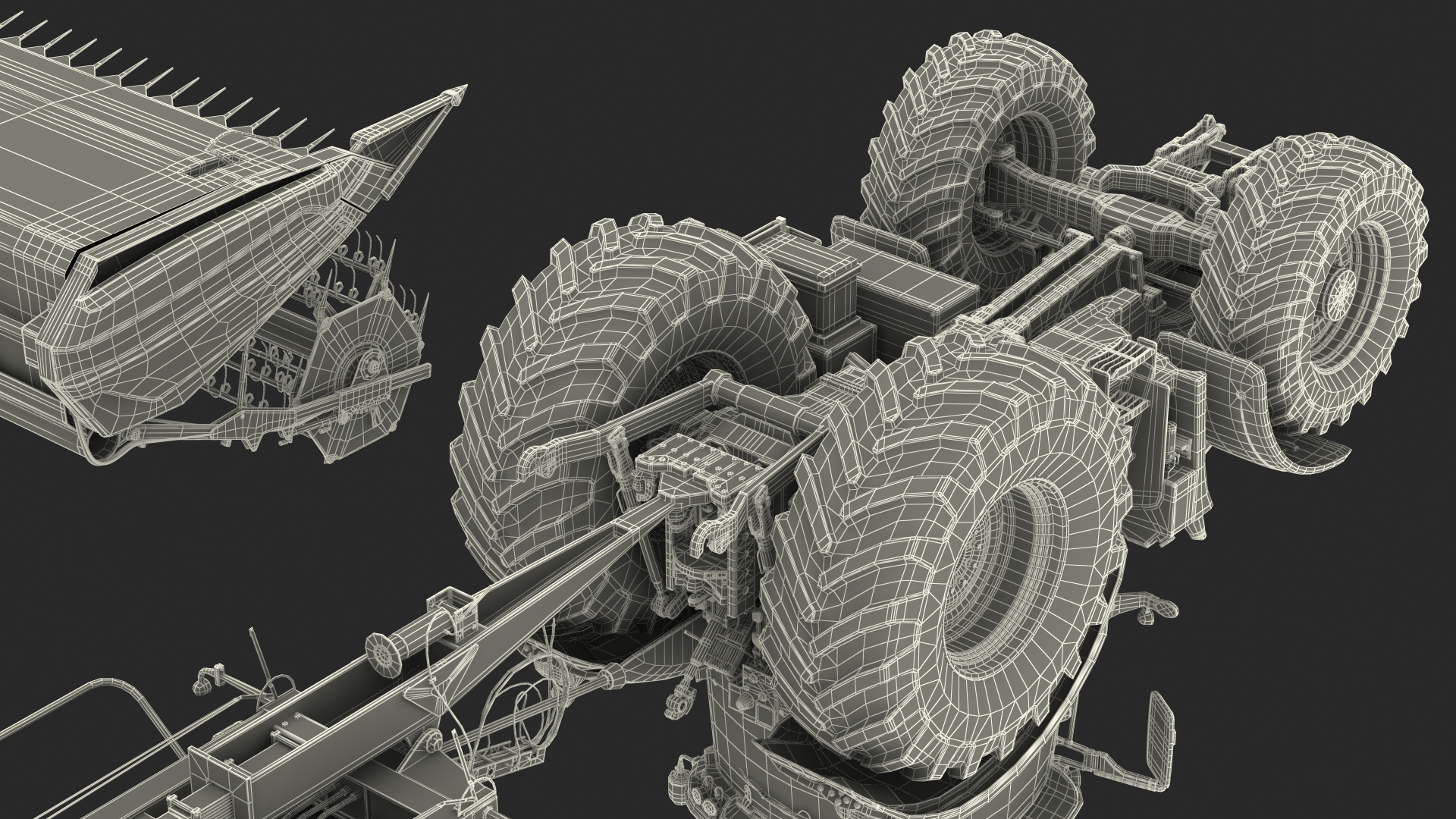 Harvester Massey Ferguson with Tractor with Agricultural Trailer 3D model