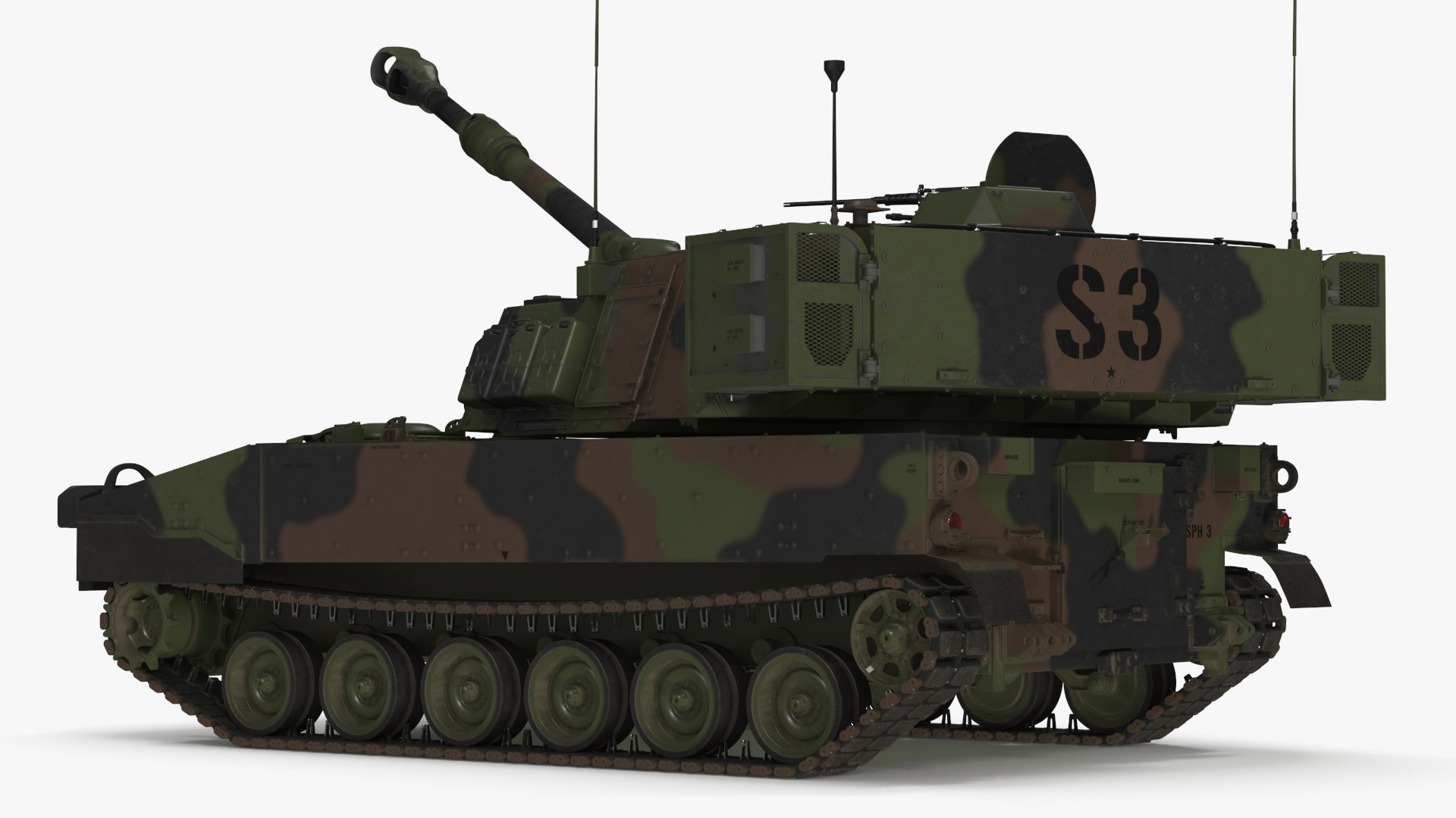 3D model M109 Paladin Howitzer Camouflage Color Rigged