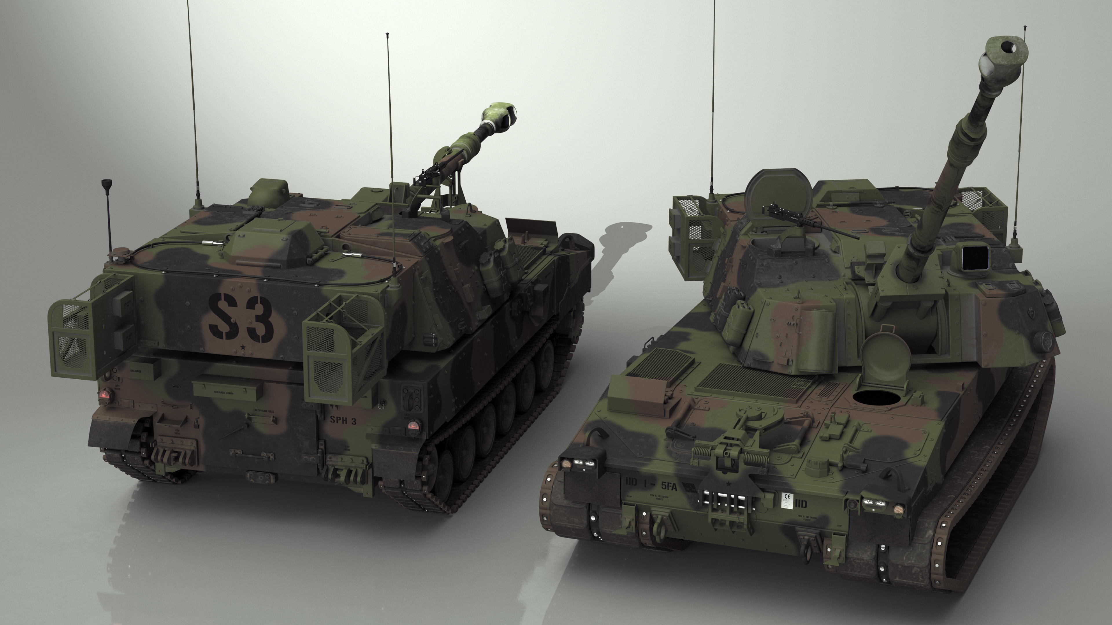 3D model M109 Paladin Howitzer Camouflage Color Rigged