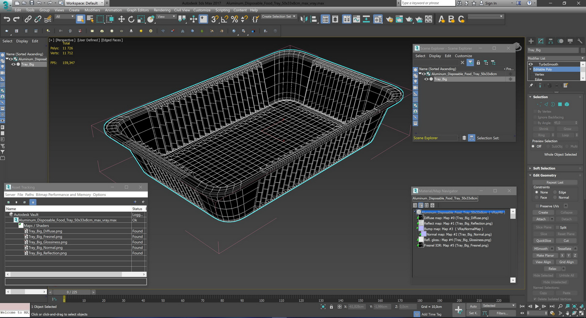 Aluminum Disposable Food Tray 50x33x8cm 3D model