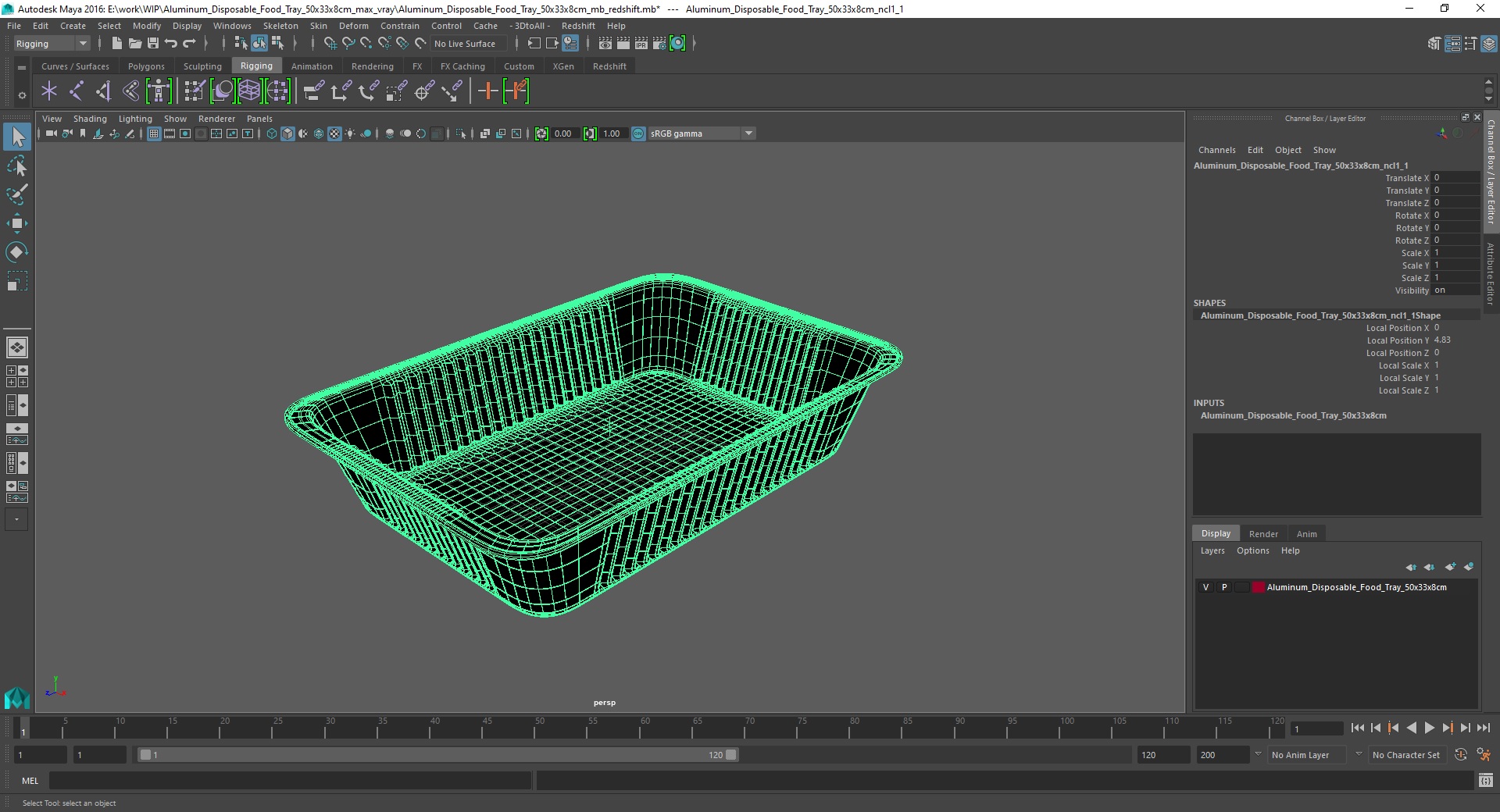 Aluminum Disposable Food Tray 50x33x8cm 3D model