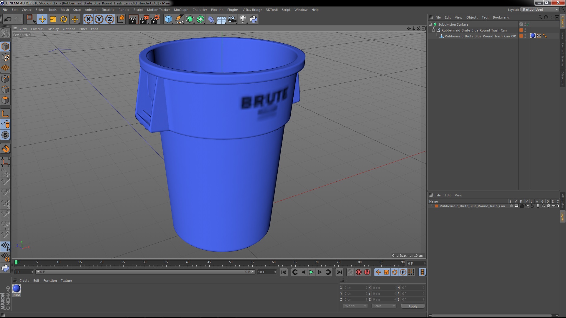 Rubbermaid Brute Blue Round Trash Can 3D