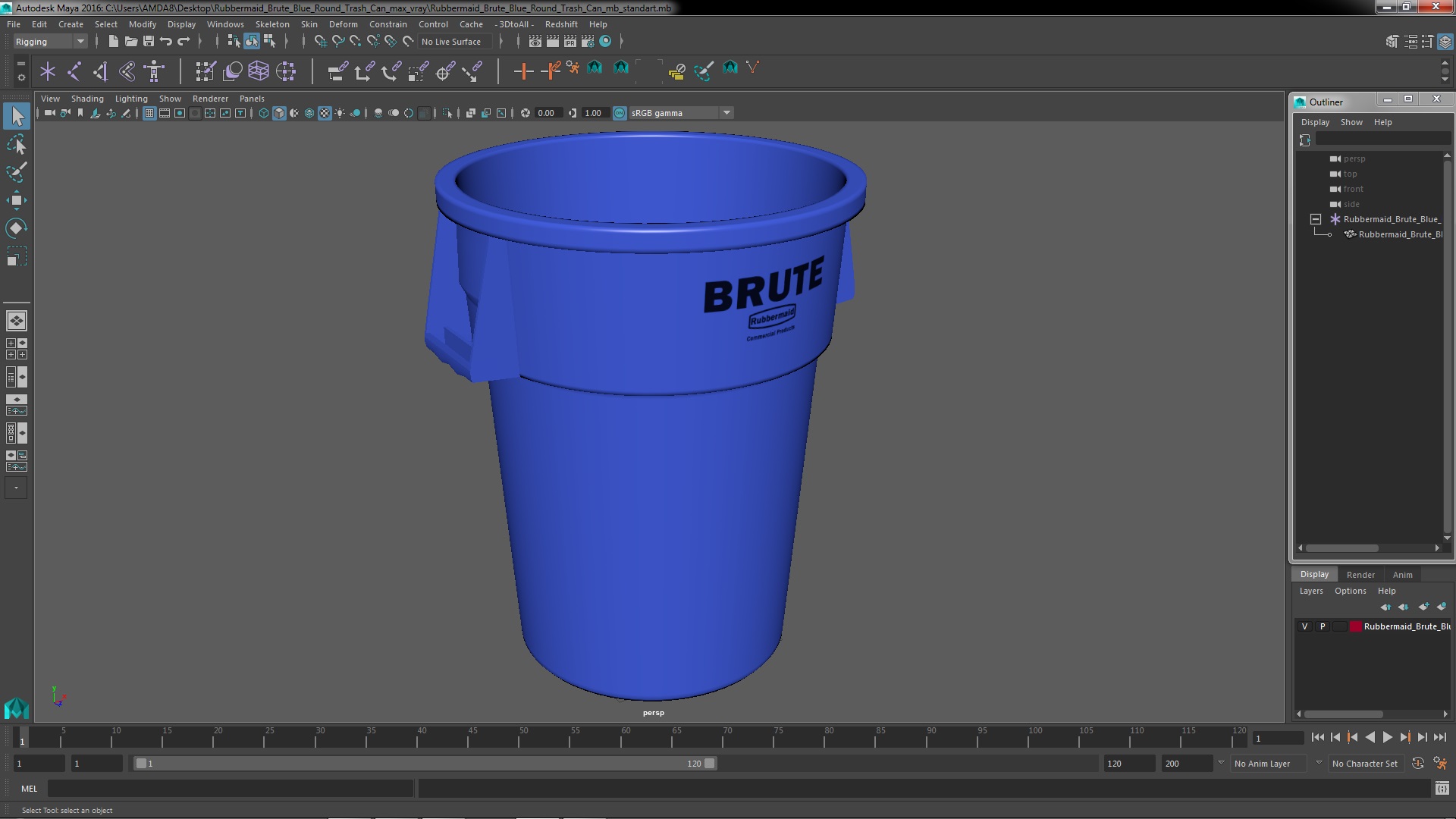 Rubbermaid Brute Blue Round Trash Can 3D