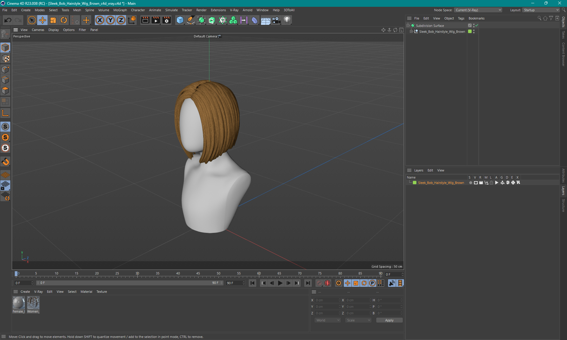 Sleek Bob Hairstyle Wig Brown 3D model