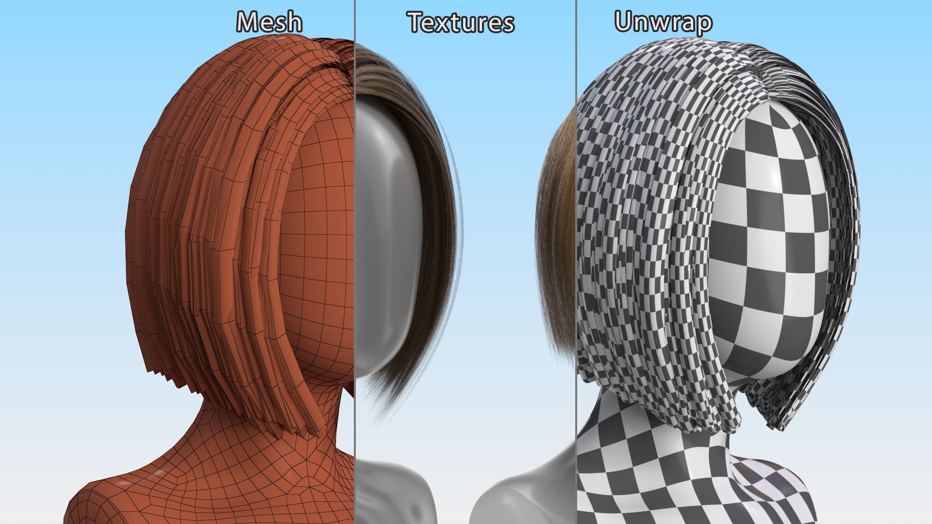 Sleek Bob Hairstyle Wig Brown 3D model