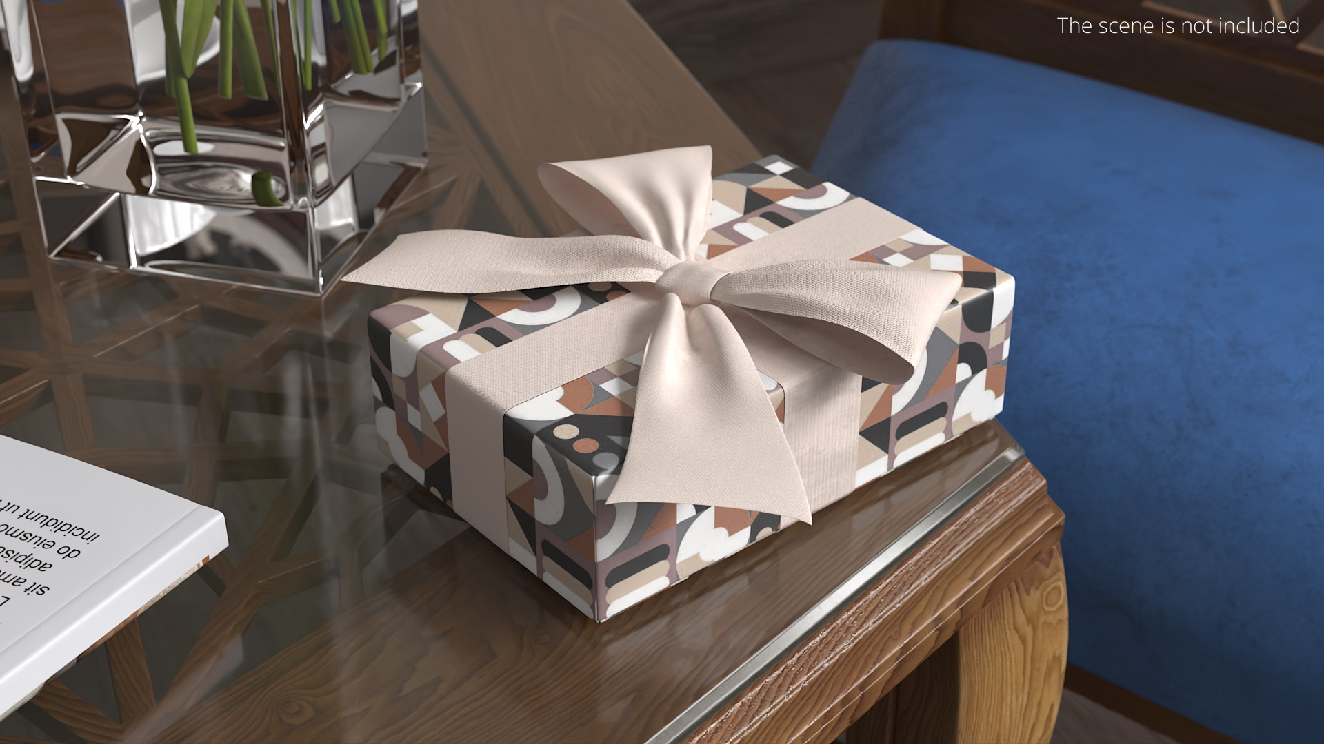 Abstract Pattern Gift Box with Bow Beige, view 4
