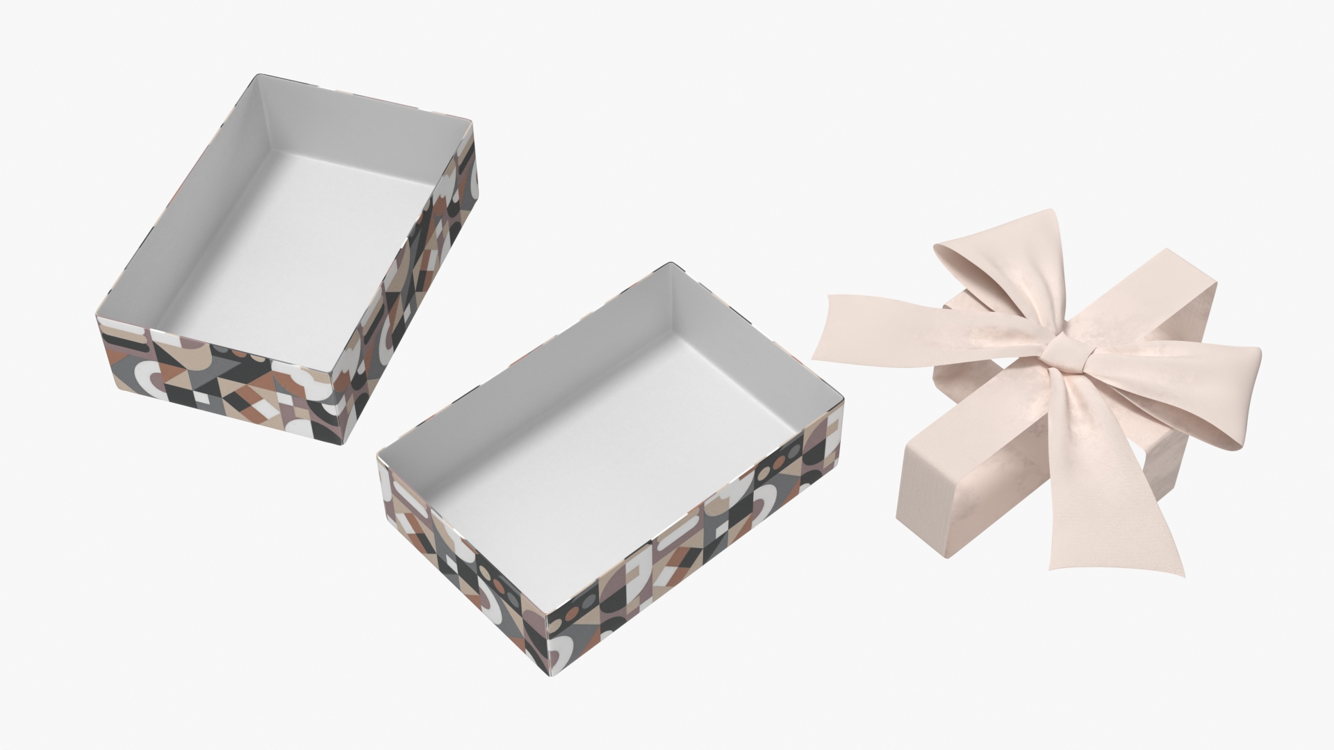 Abstract Pattern Gift Box with Bow Beige, view 8