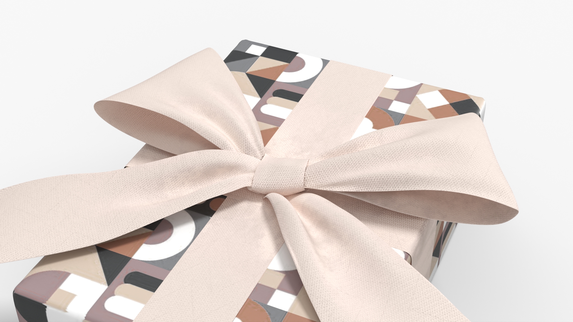 Abstract Pattern Gift Box with Bow Beige