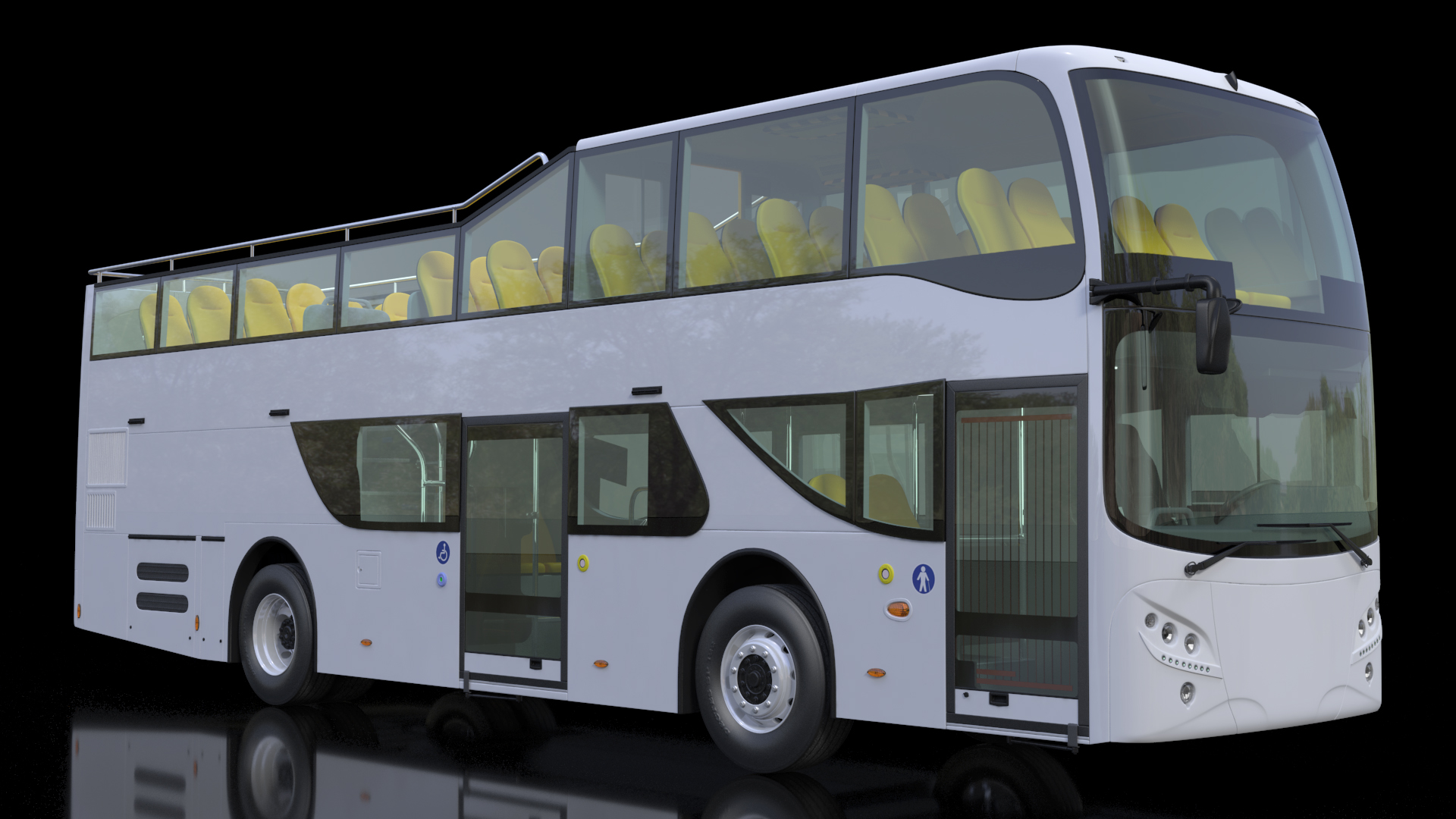 Open Top Tourist Bus Simple Interior White 3D