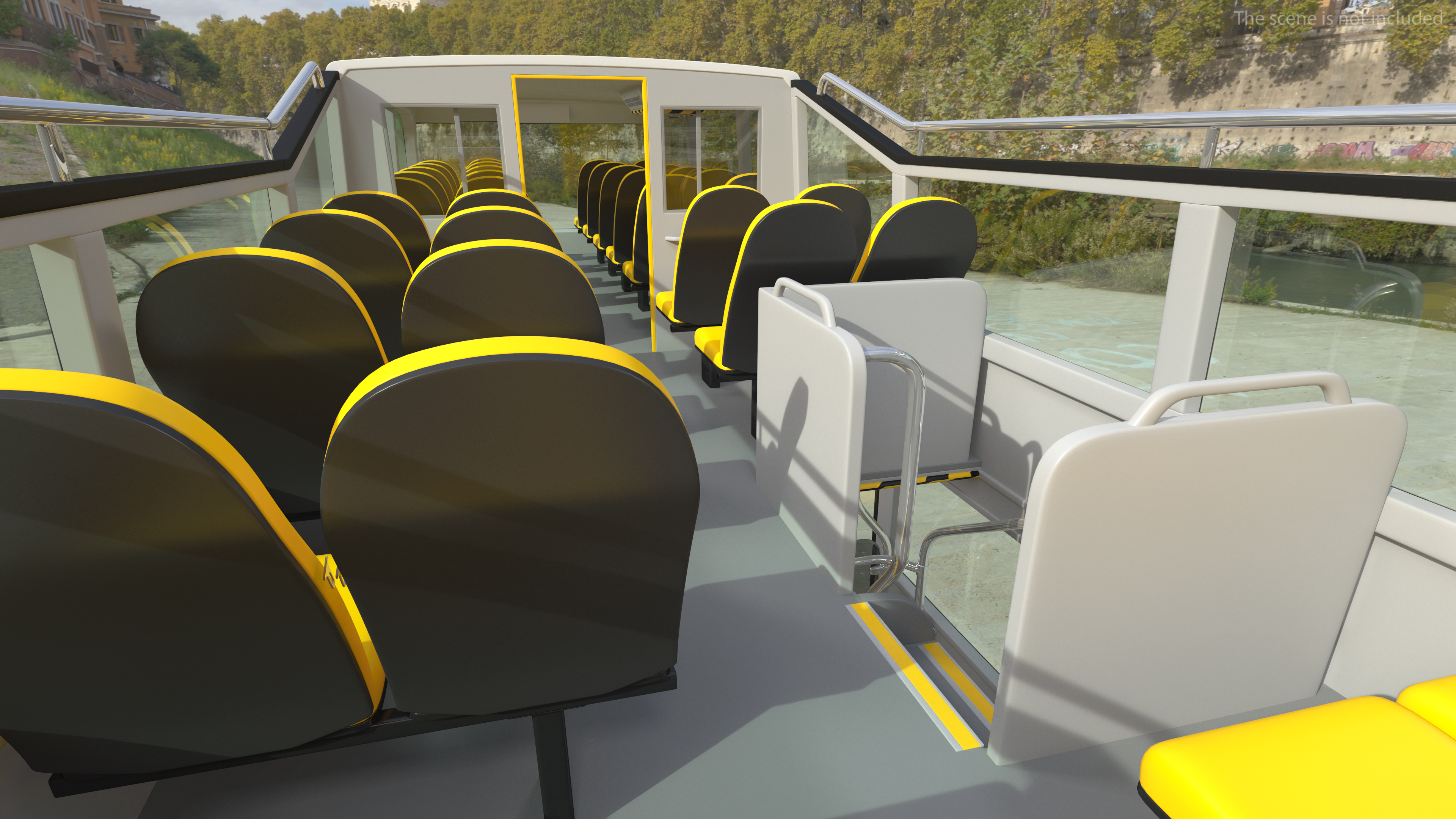 Open Top Tourist Bus Simple Interior White 3D