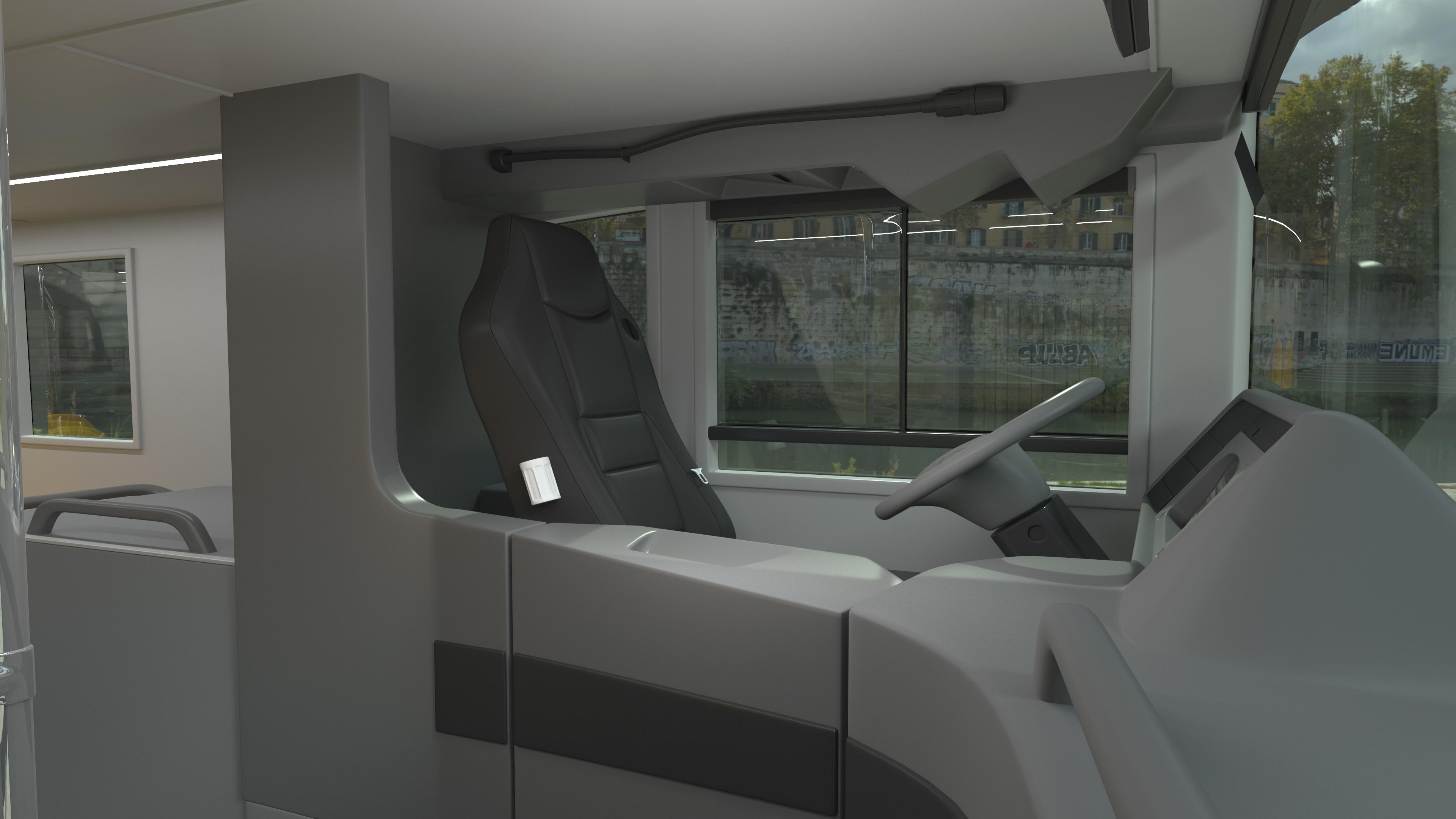 Open Top Tourist Bus Simple Interior White 3D