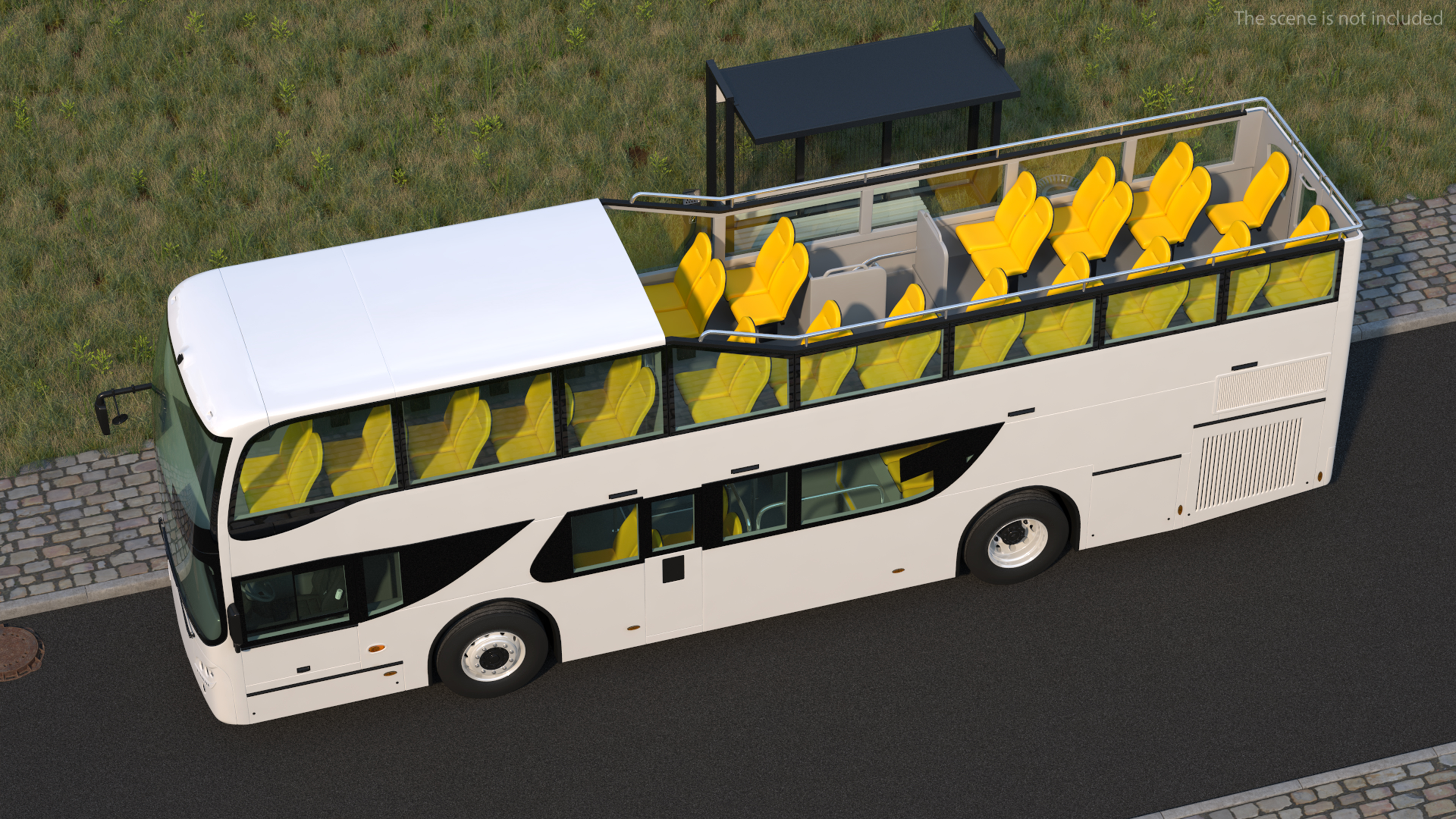Open Top Tourist Bus Simple Interior White 3D