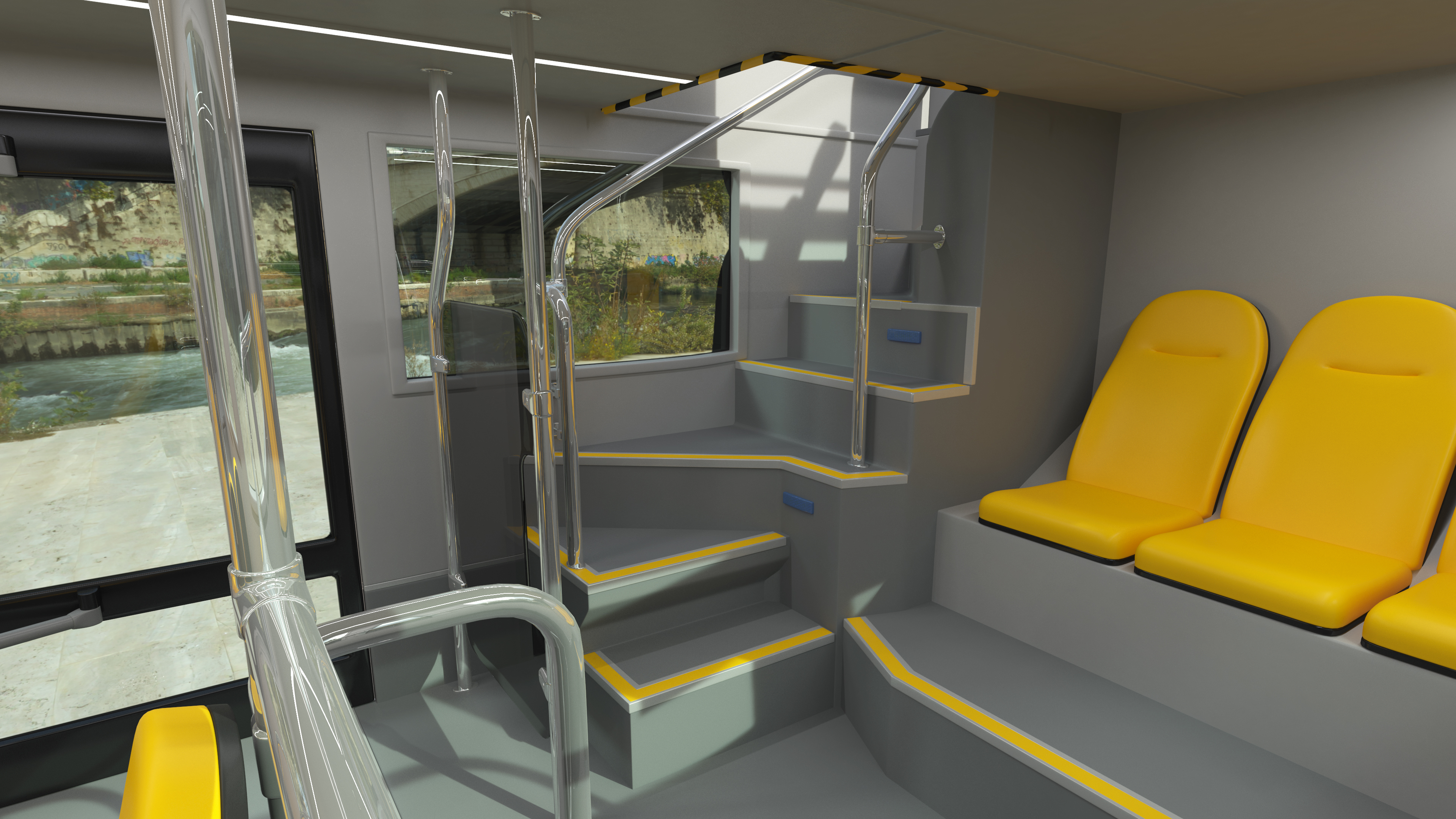 Open Top Tourist Bus Simple Interior White 3D