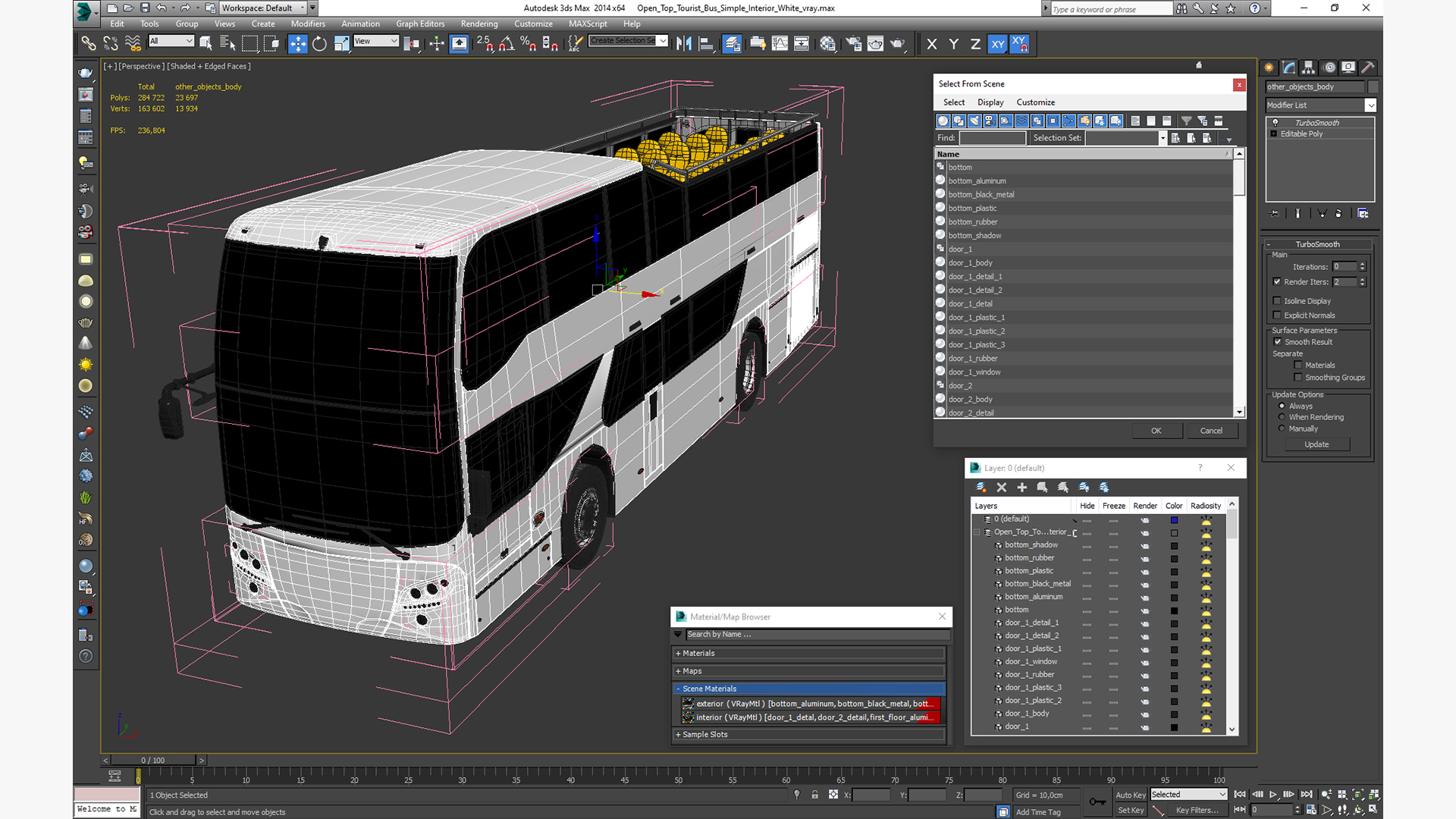 Open Top Tourist Bus Simple Interior White 3D