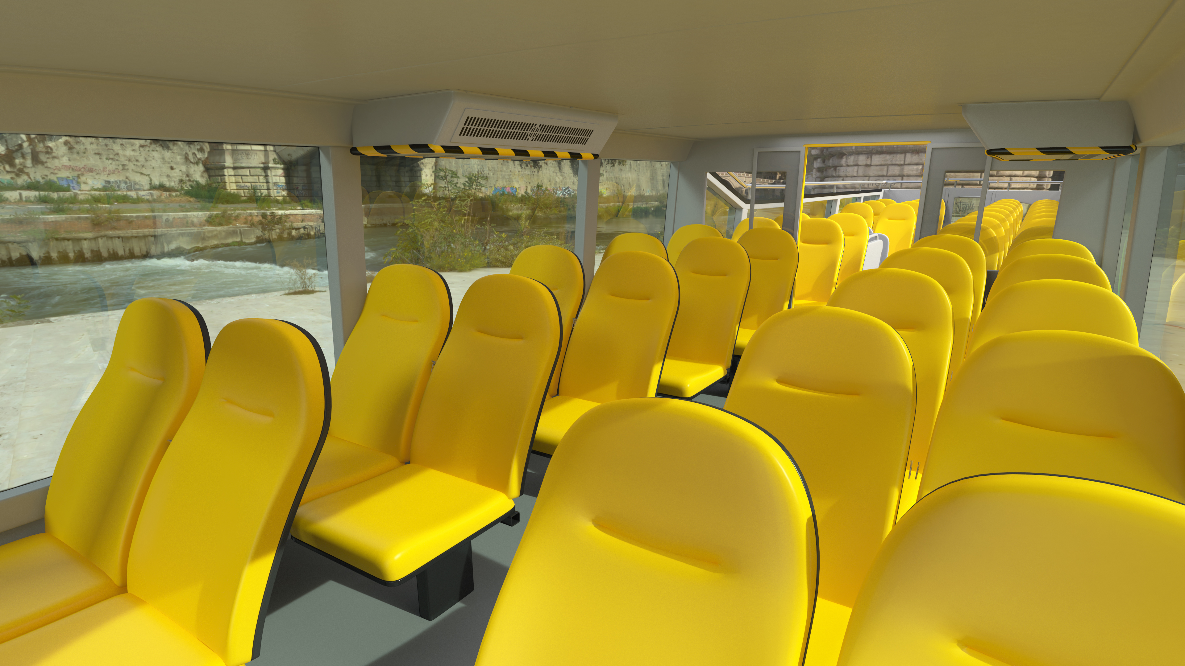 Open Top Tourist Bus Simple Interior White 3D