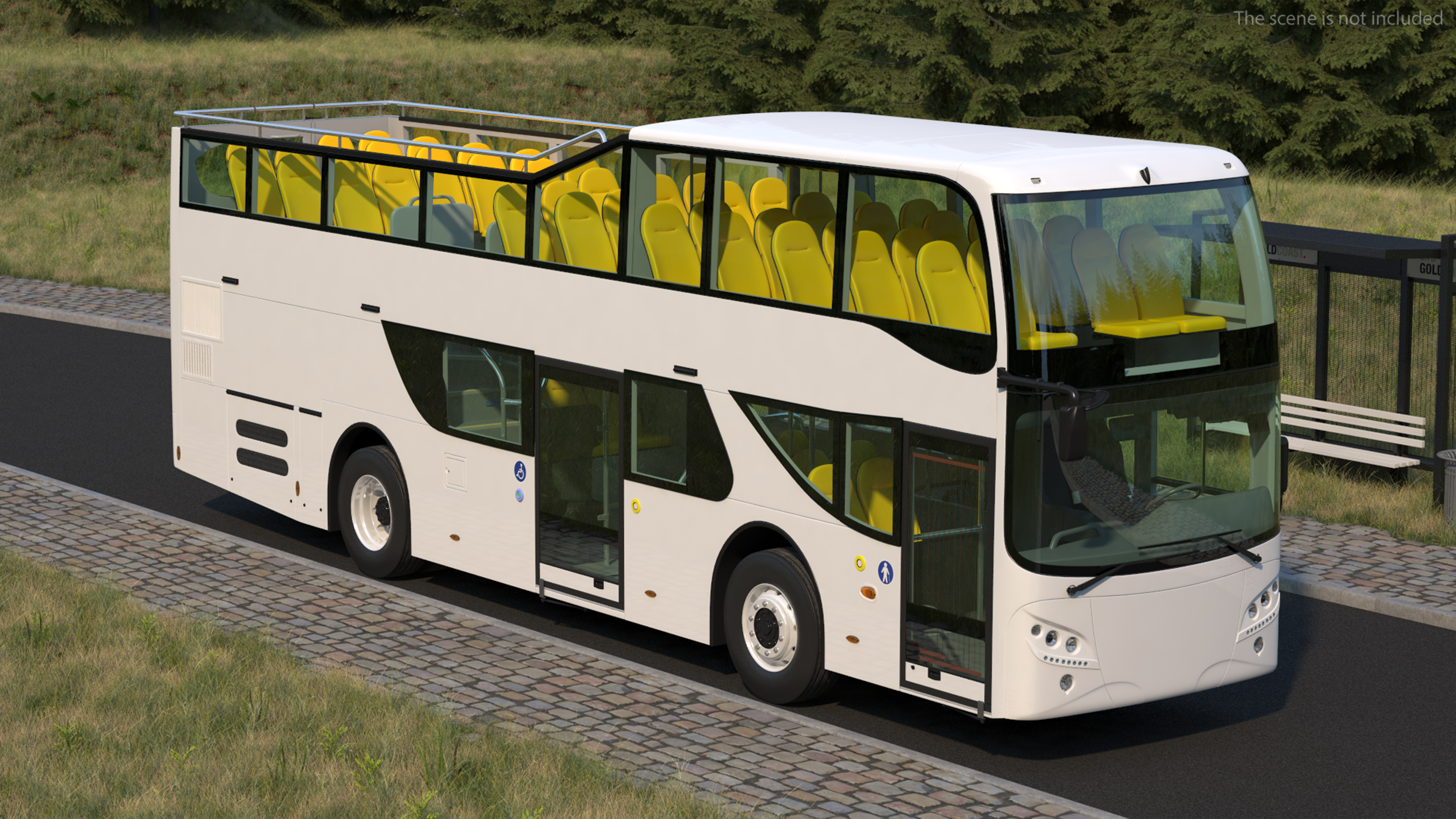 Open Top Tourist Bus Simple Interior White 3D