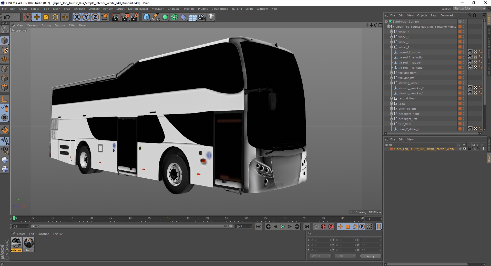 Open Top Tourist Bus Simple Interior White 3D