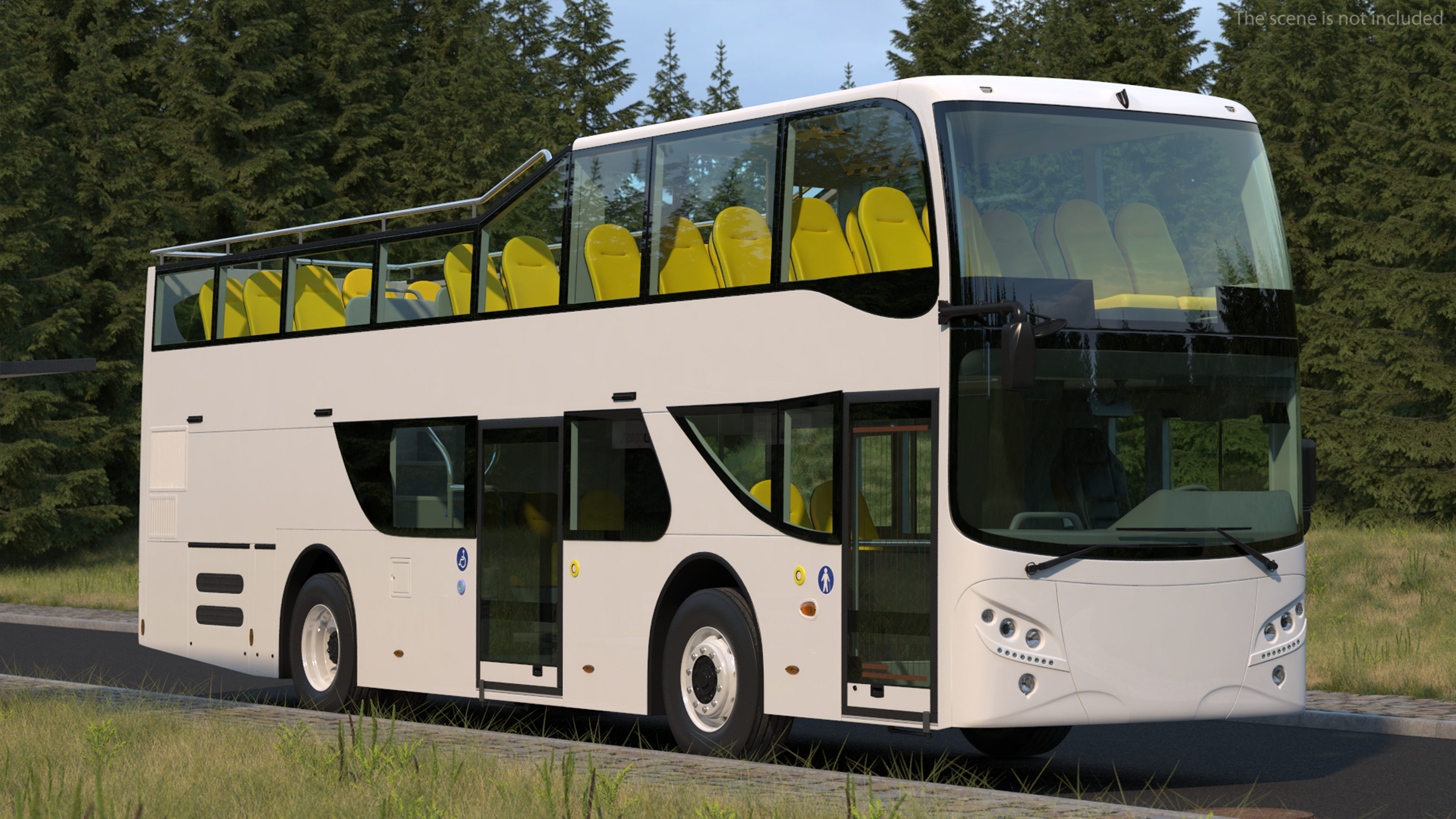 Open Top Tourist Bus Simple Interior White 3D