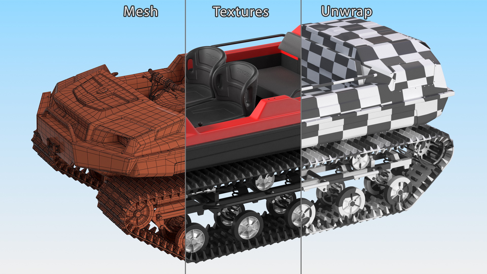No Roof Tinger ATV Red Rigged 3D model