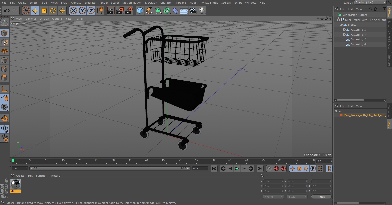 Mini Trolley with File Shelf and Basket 3D model