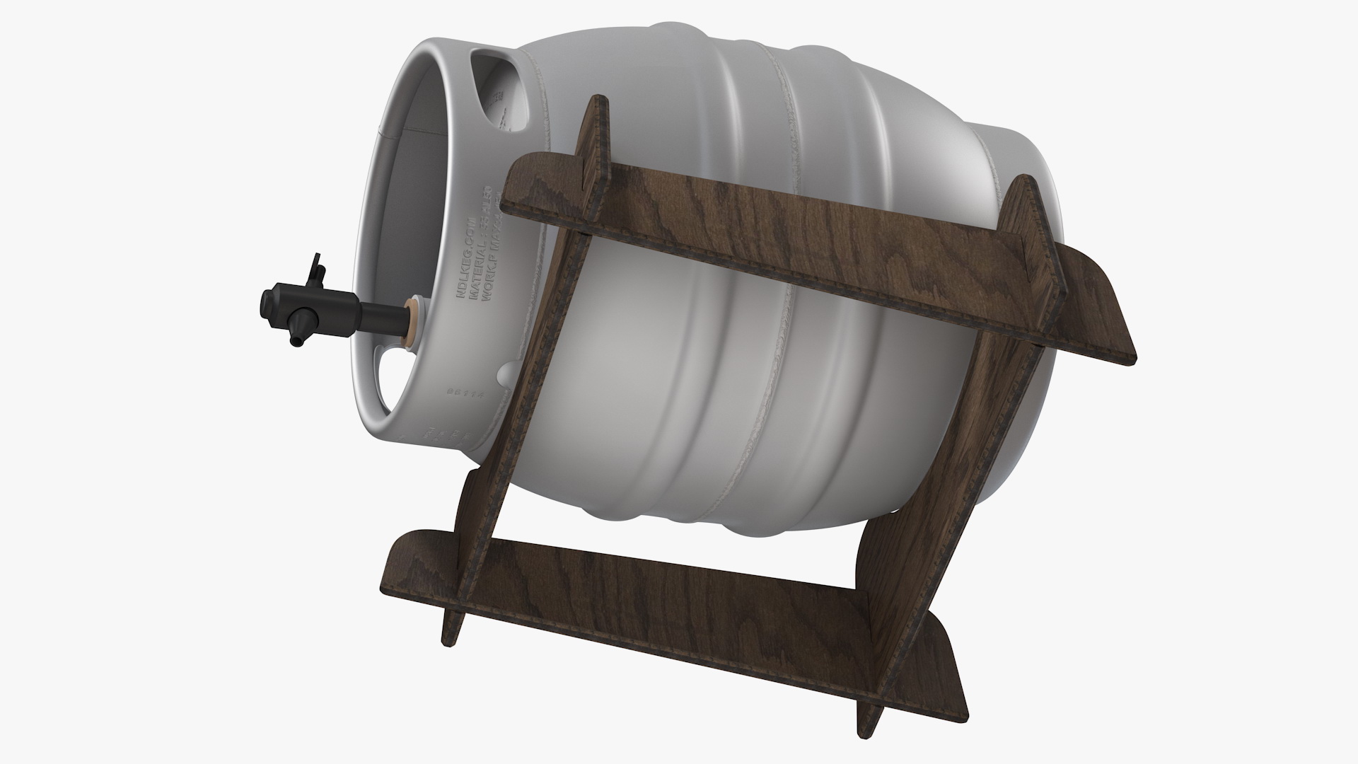 3D Firkin Metal Cask on Wooden Stillage