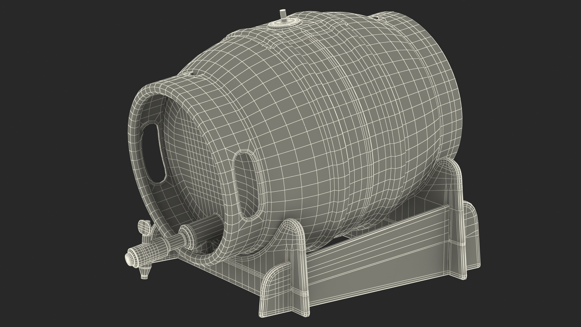 3D Firkin Metal Cask on Wooden Stillage