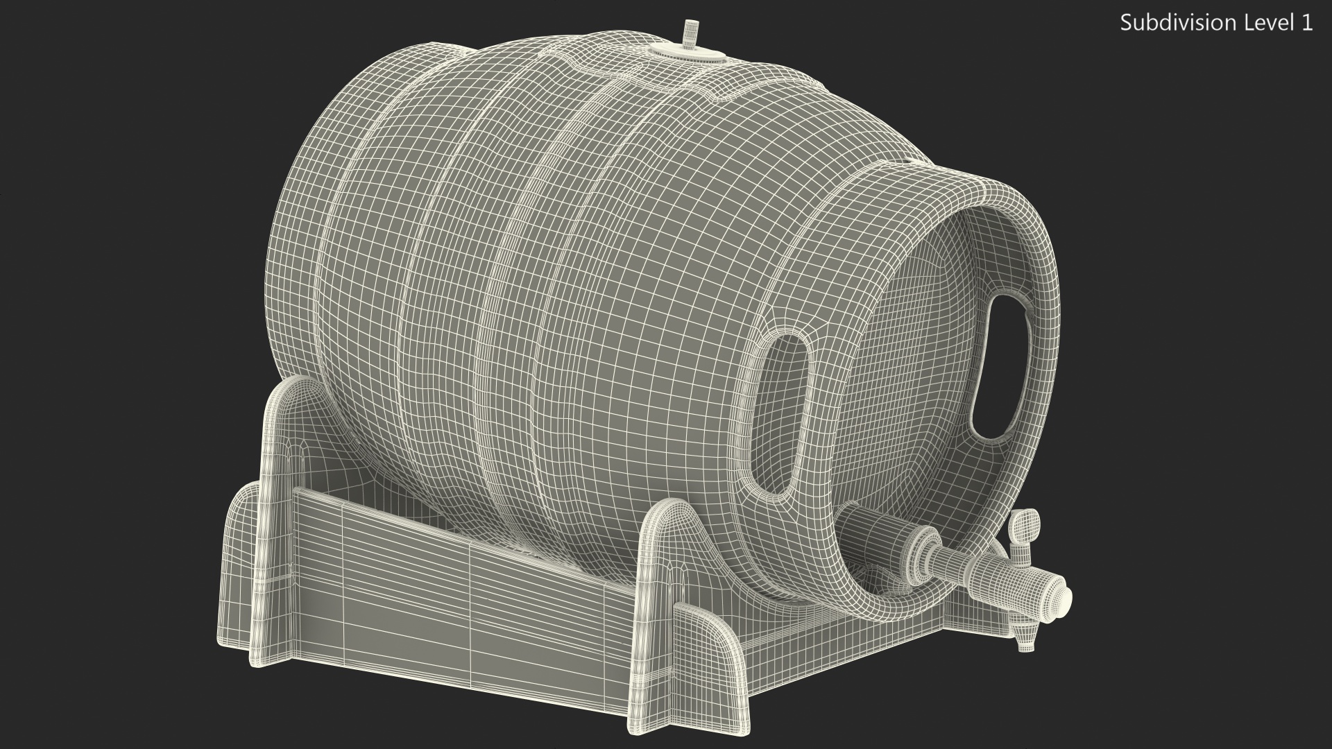 3D Firkin Metal Cask on Wooden Stillage