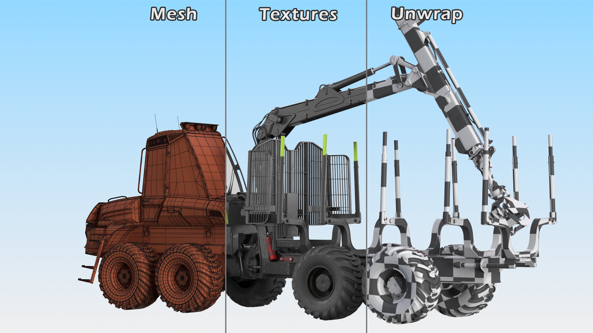 3D Forwarder Forestry Vehicle Rigged model
