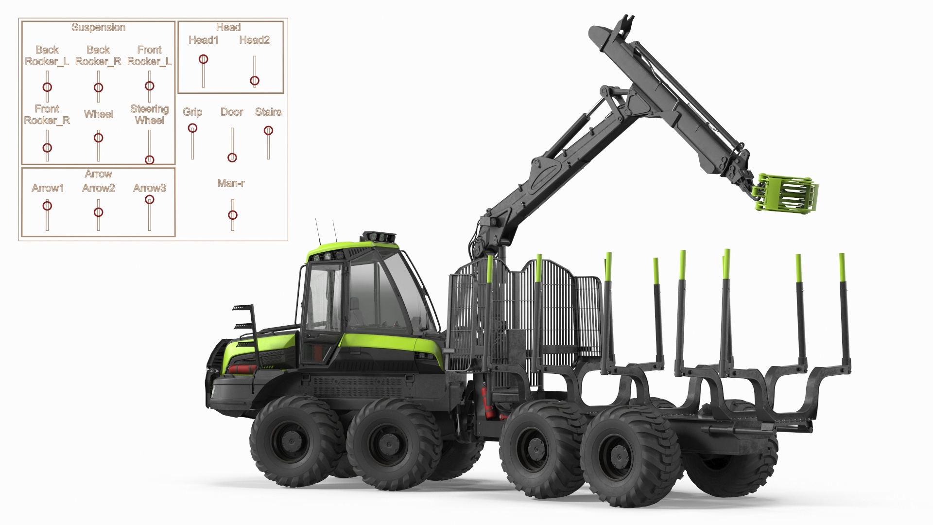 3D Forwarder Forestry Vehicle Rigged model