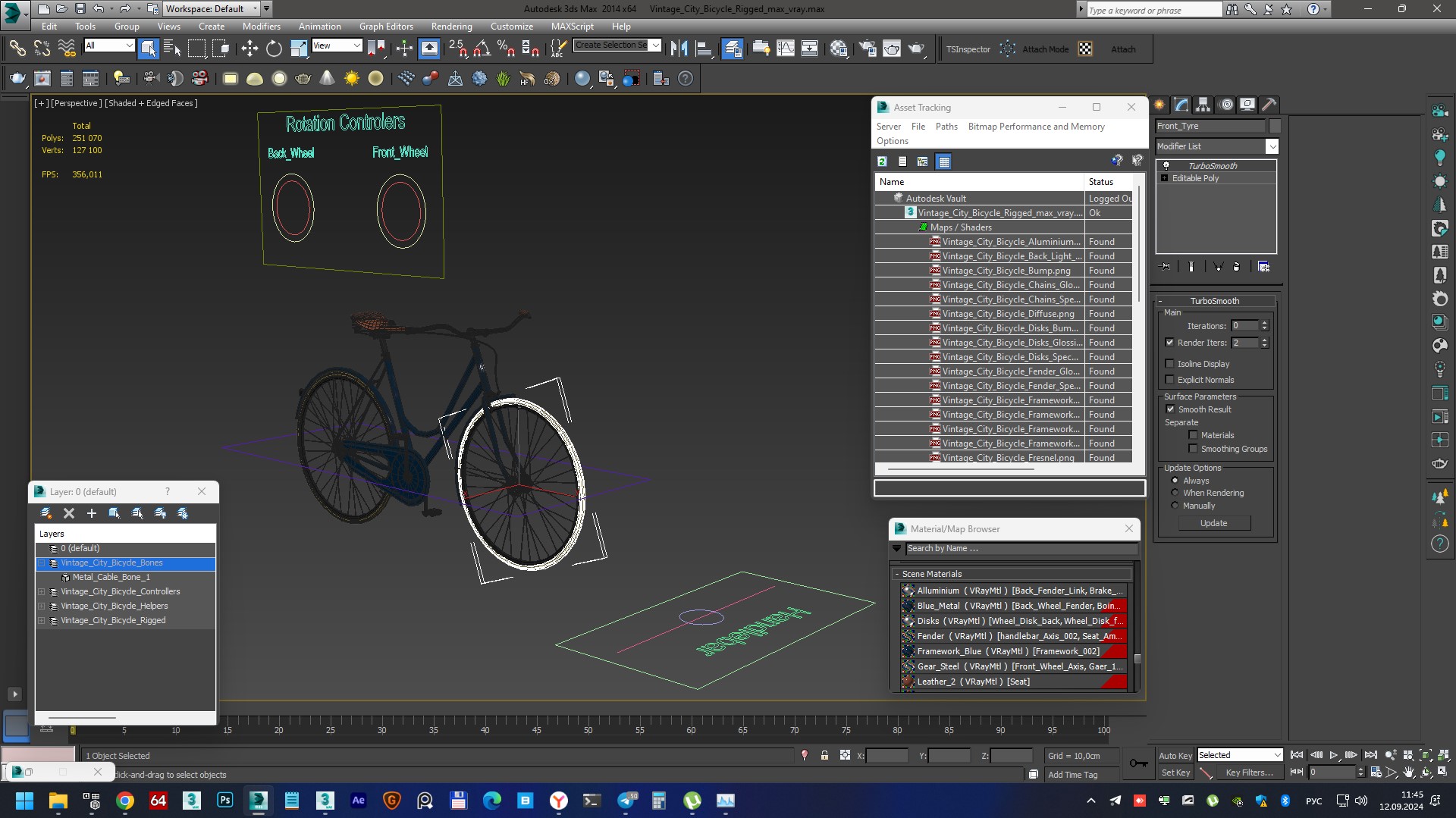 3D Vintage City Bicycle Rigged for Cinema 4D