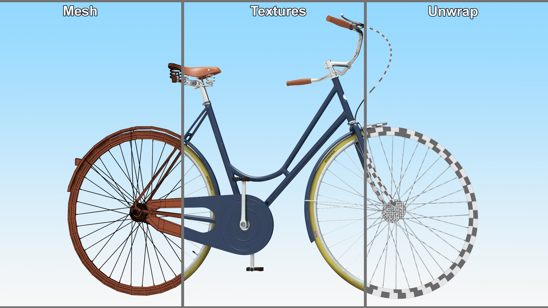 3D Vintage City Bicycle Rigged for Cinema 4D