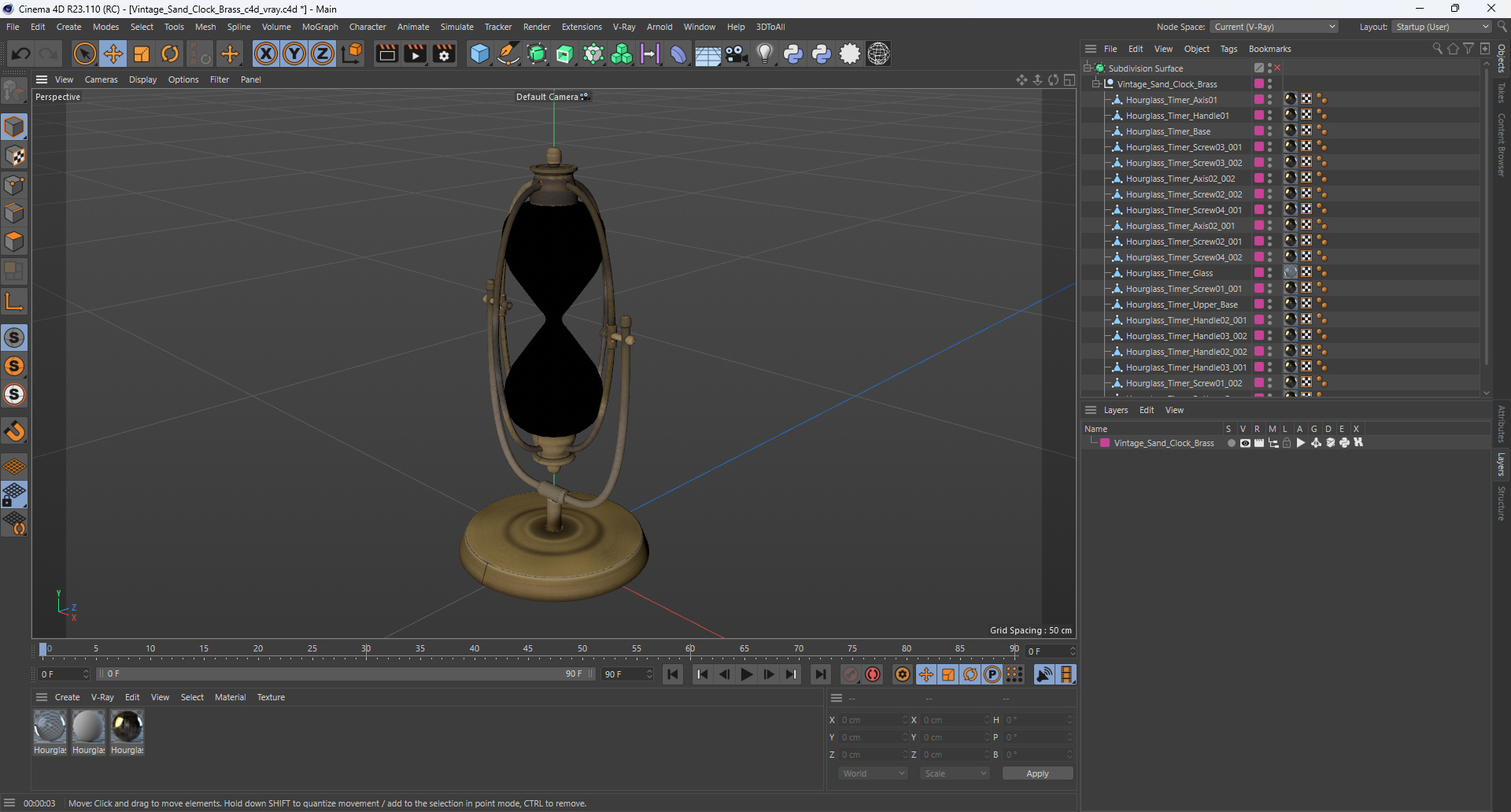 Vintage Sand Clock Brass 3D model